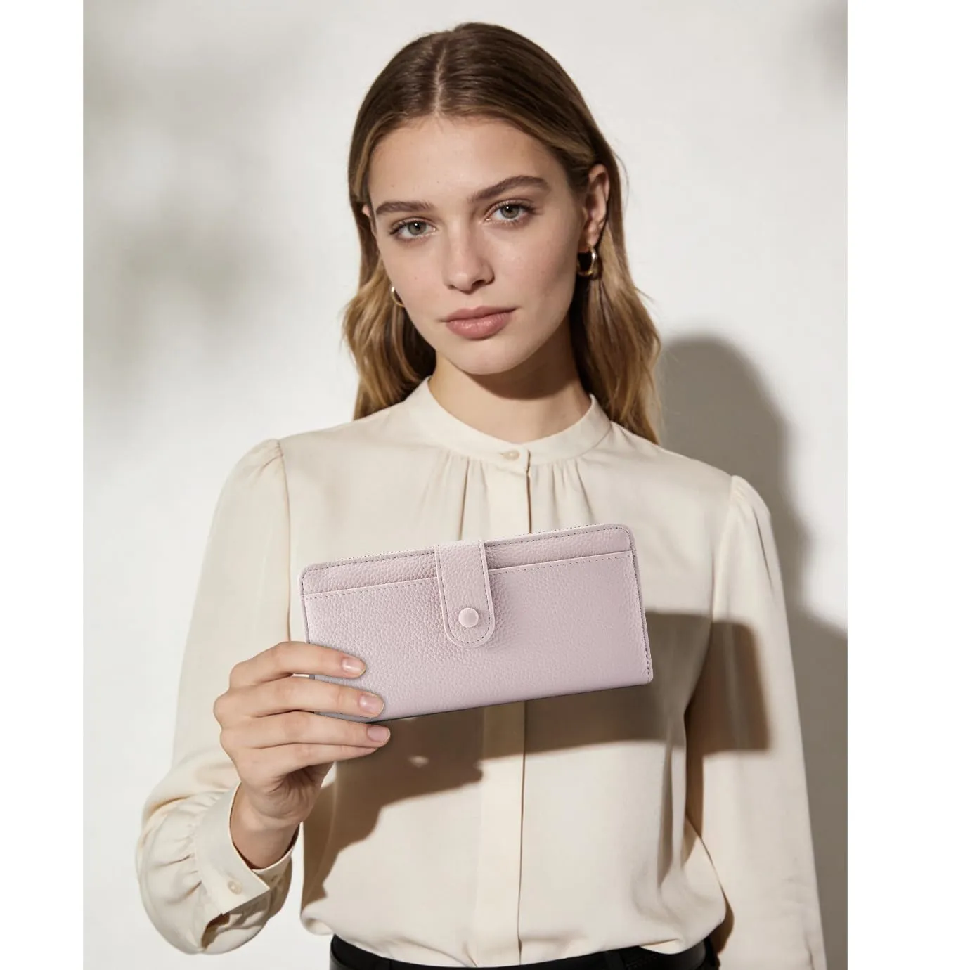 ANYWN Grande Portafoglio Donna | Portamonete Donna in Pelle Sintetica Liscia e Morbida, Borsa Lunga con Chiusura a Cerniera e Bottone a Pressione, Pochette Femminile con Moltipli Scomparti, viola. - immagine 2