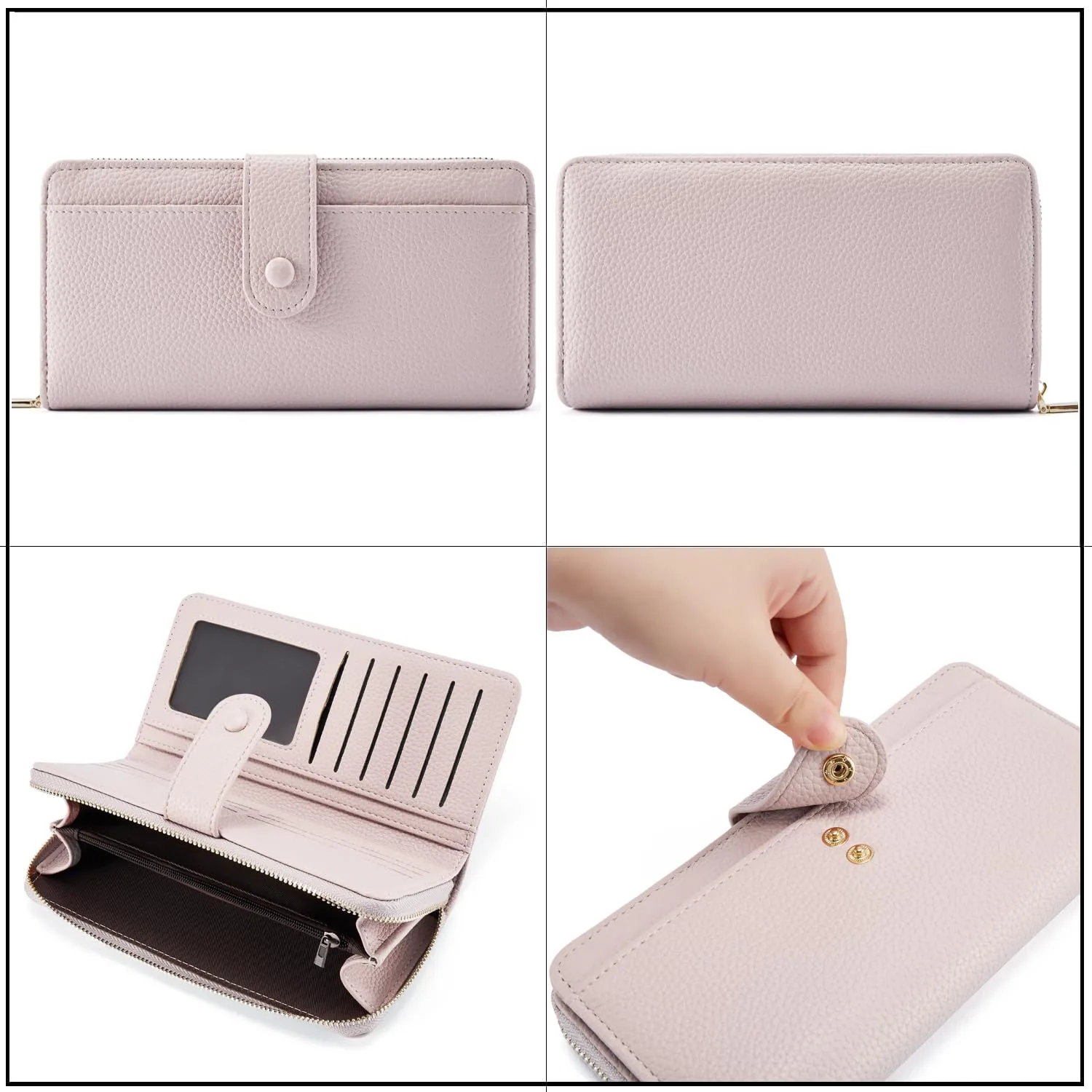 ANYWN Grande Portafoglio Donna | Portamonete Donna in Pelle Sintetica Liscia e Morbida, Borsa Lunga con Chiusura a Cerniera e Bottone a Pressione, Pochette Femminile con Moltipli Scomparti, viola. - immagine 5