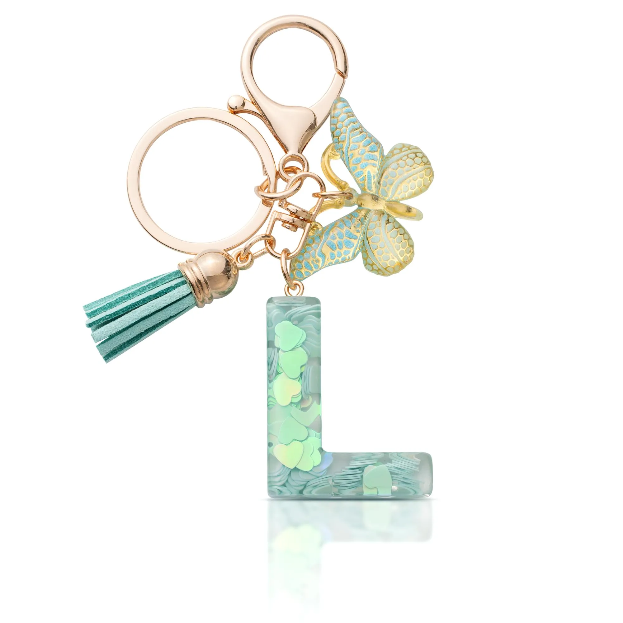 CHUQING Portachiavi Donna con Iniziale Farfalla Verde L - immagine 1