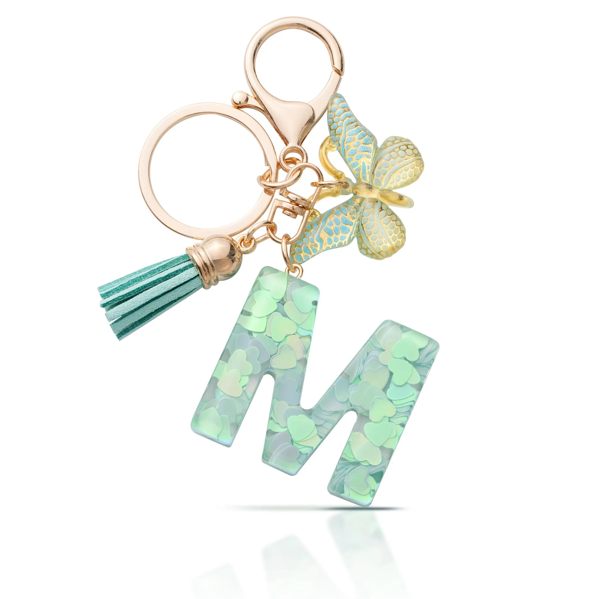 CHUQING Portachiavi Donna con Iniziale Farfalla Verde M - immagine 1