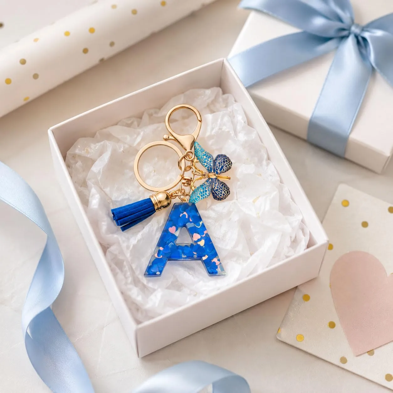 CHUQING Portachiavi Donna con Iniziale Farfalla Blu Royal A - immagine 2