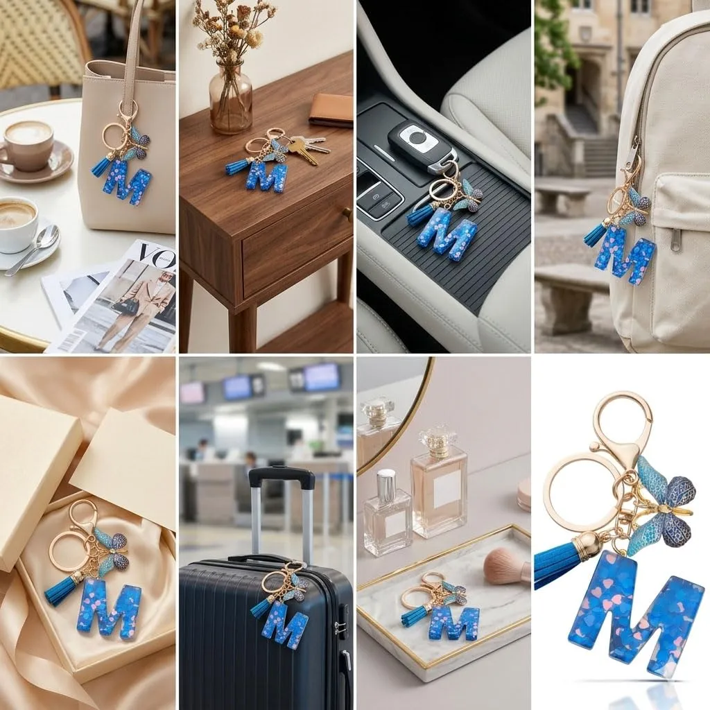 CHUQING Portachiavi Donna con Iniziale Farfalla Blu Royal M - immagine 2
