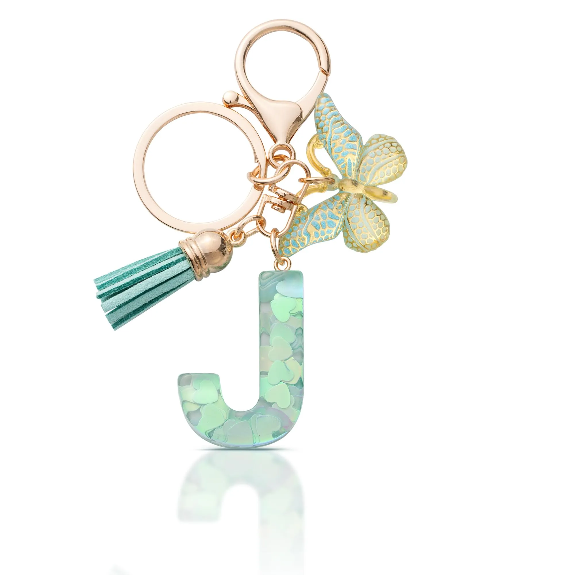 CHUQING Portachiavi Donna con Iniziale Farfalla Verde J - immagine 1