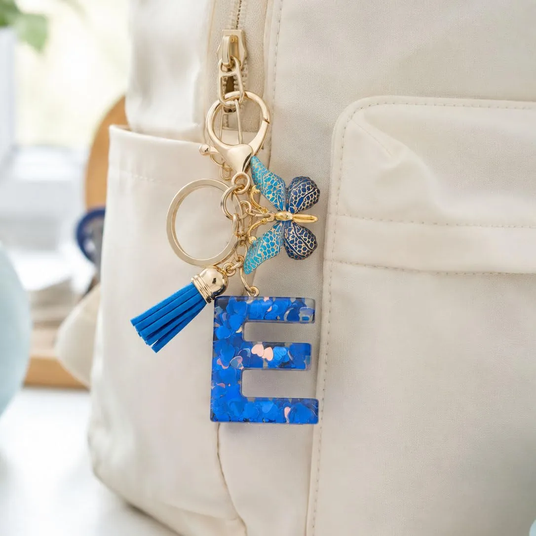 CHUQING Portachiavi Donna con Iniziale Farfalla Blu Royal E - immagine 2