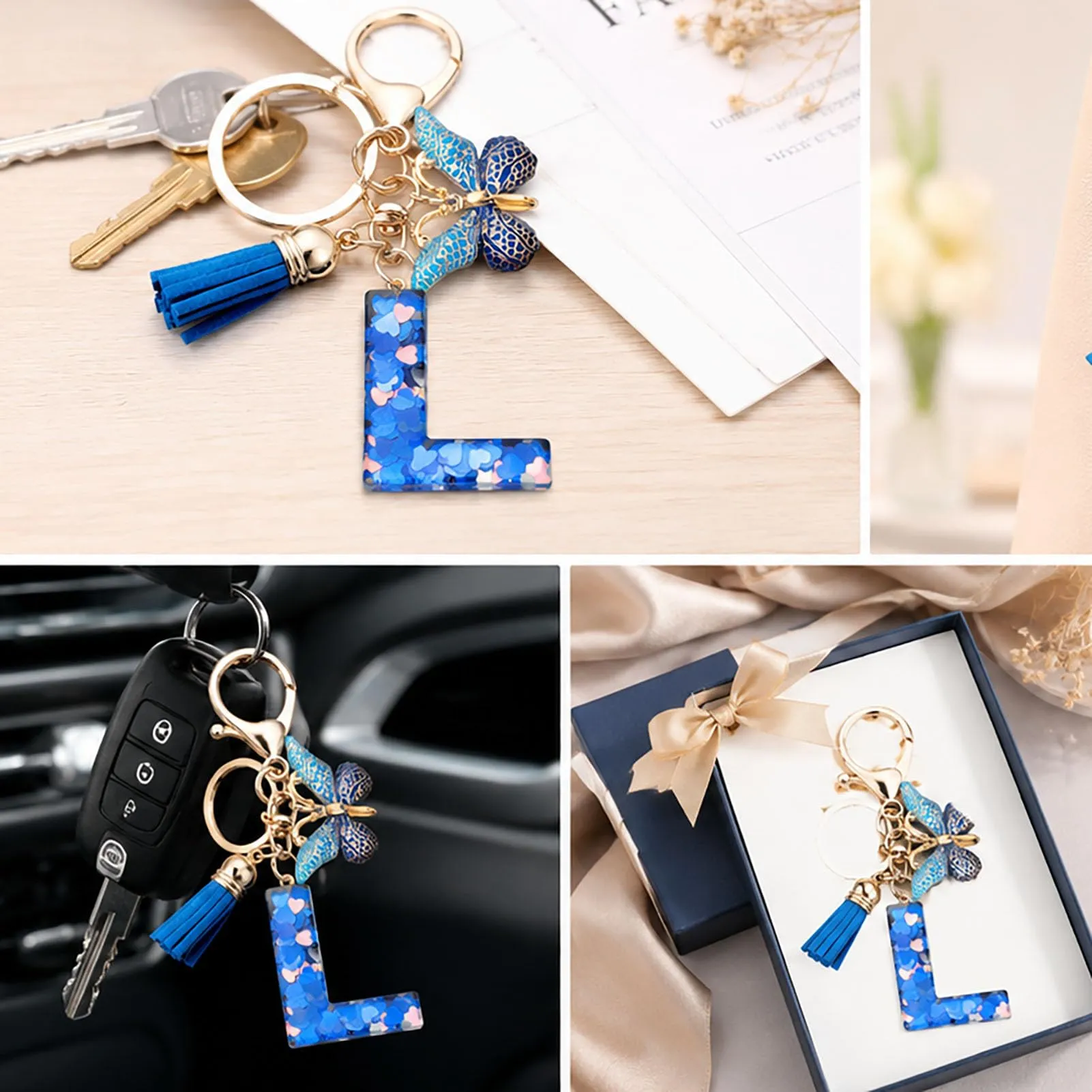 CHUQING Portachiavi Donna con Iniziale Farfalla Blu Royal E - immagine 3