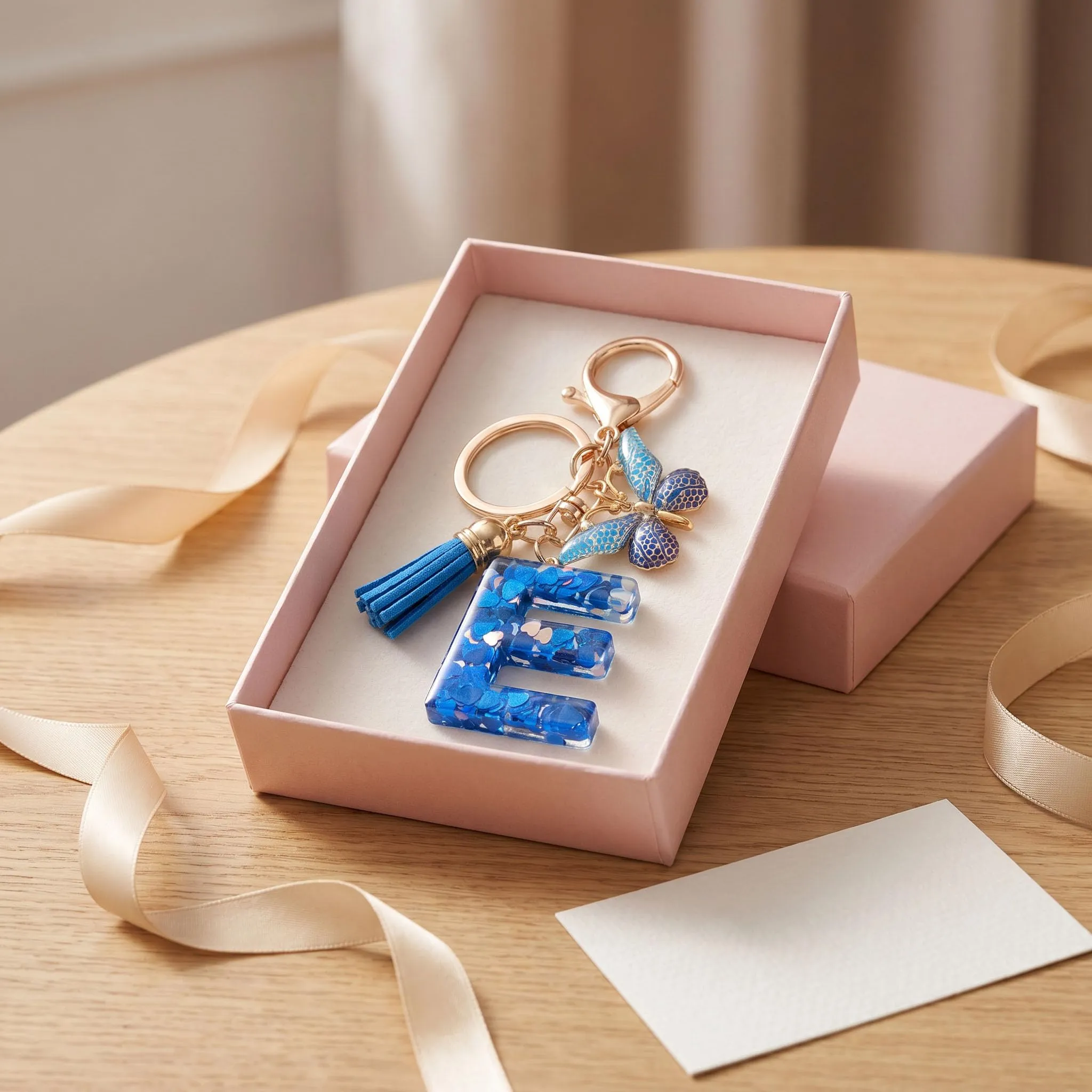 CHUQING Portachiavi Donna con Iniziale Farfalla Blu Royal E - immagine 6