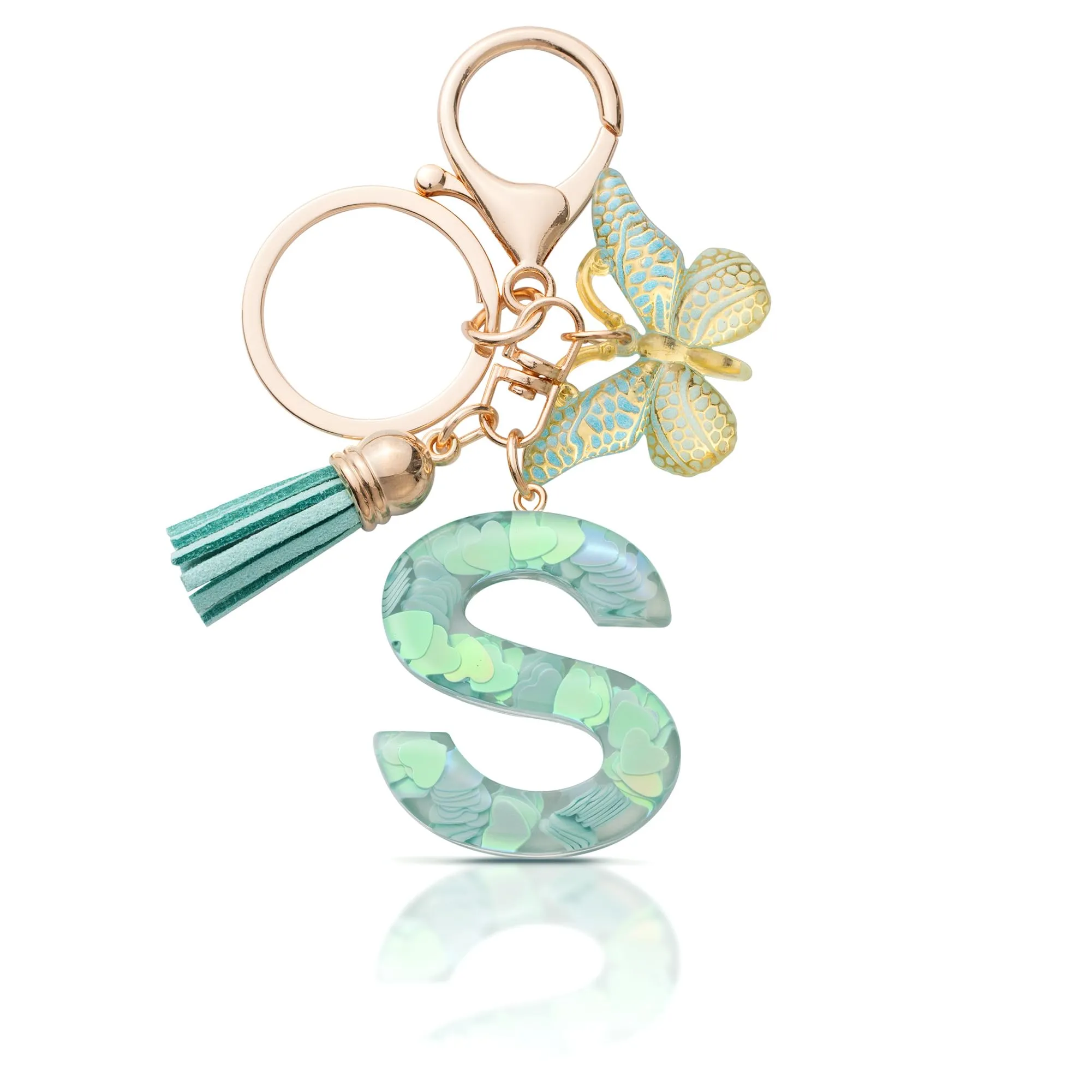 CHUQING Portachiavi Donna con Iniziale Farfalla Verde S - immagine 1