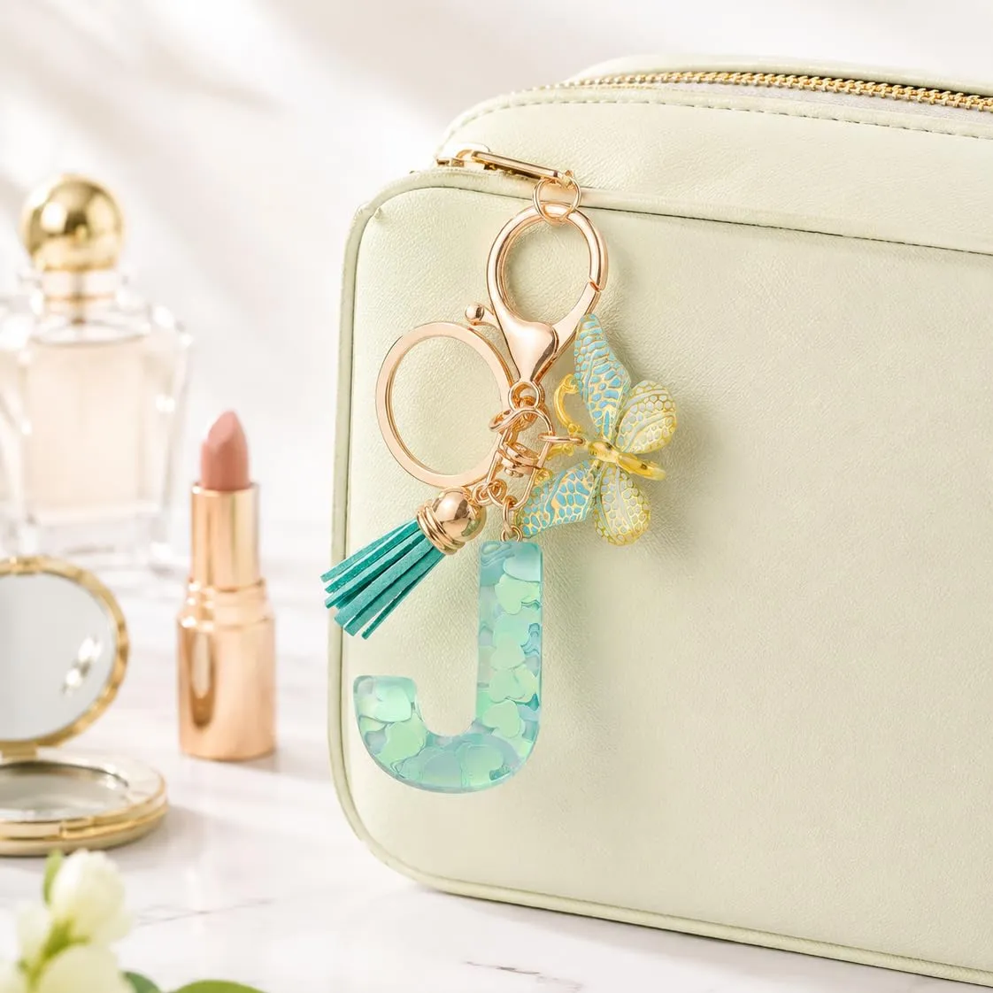 CHUQING Portachiavi Donna con Iniziale Farfalla Verde S - immagine 6