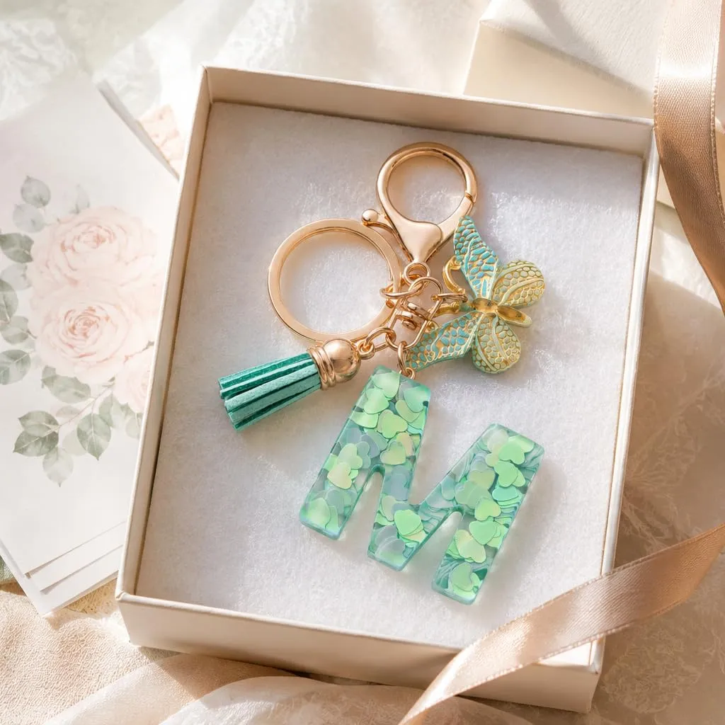 CHUQING Portachiavi Donna con Iniziale Farfalla Verde E - immagine 4