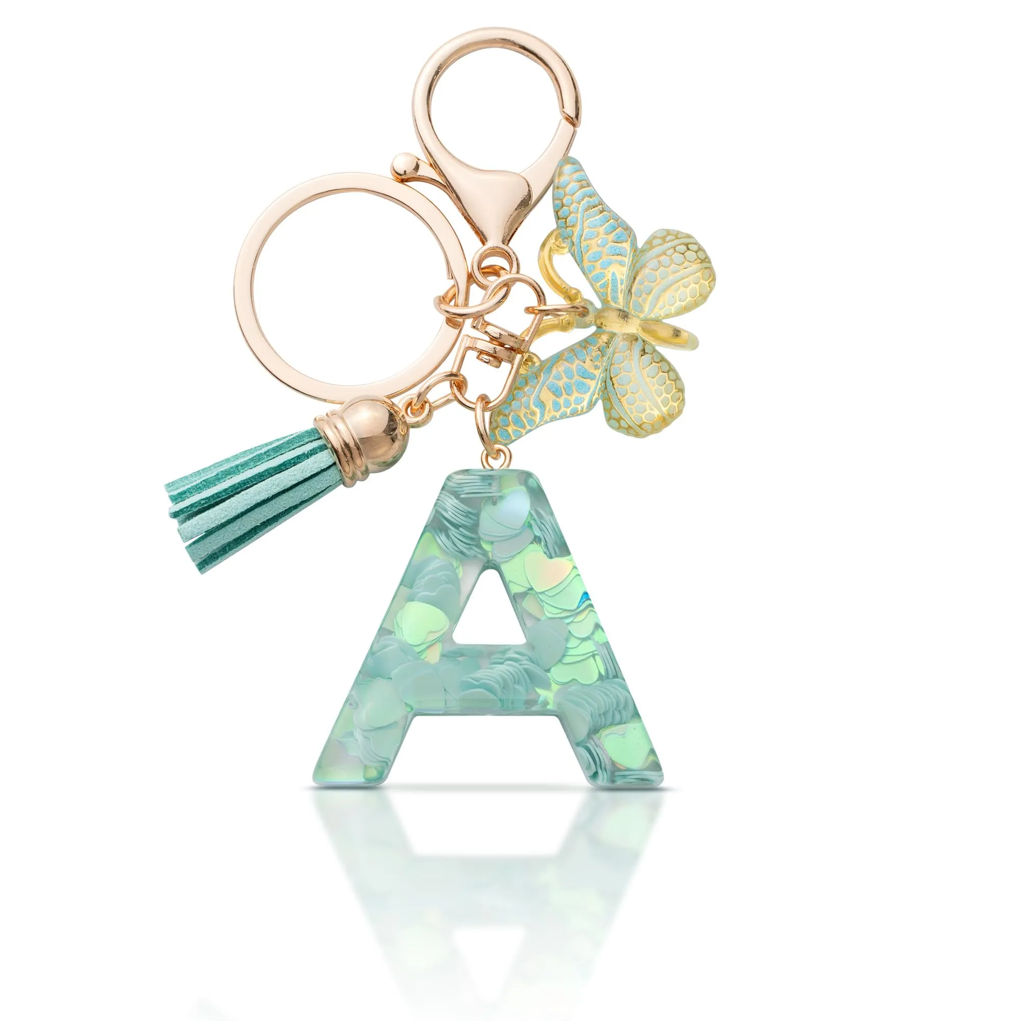 CHUQING Portachiavi Donna con Iniziale Farfalla Verde A - immagine 1