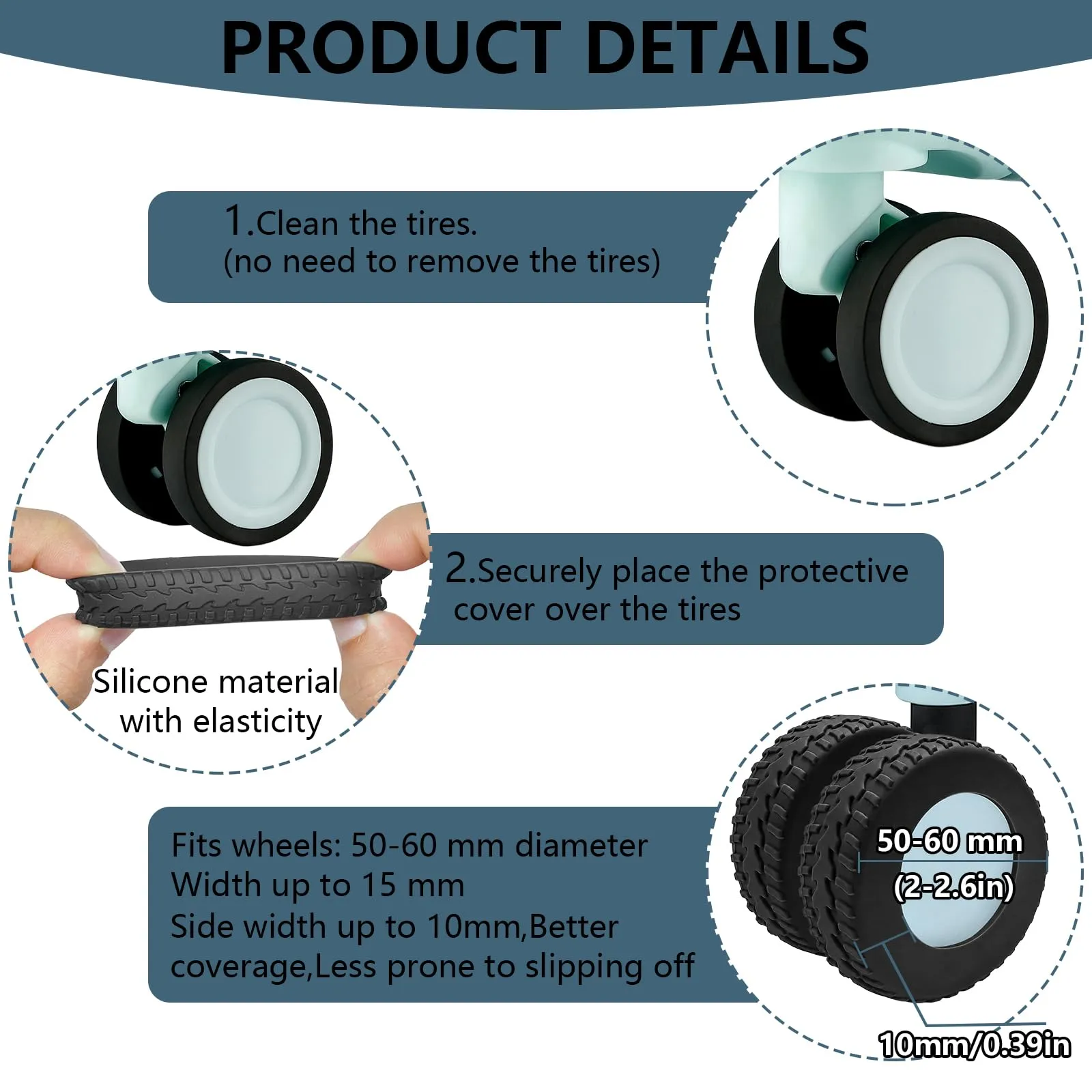 Bellanova 16 Copri Ruote Valigia in Silicone (16 Nero) - immagine 3