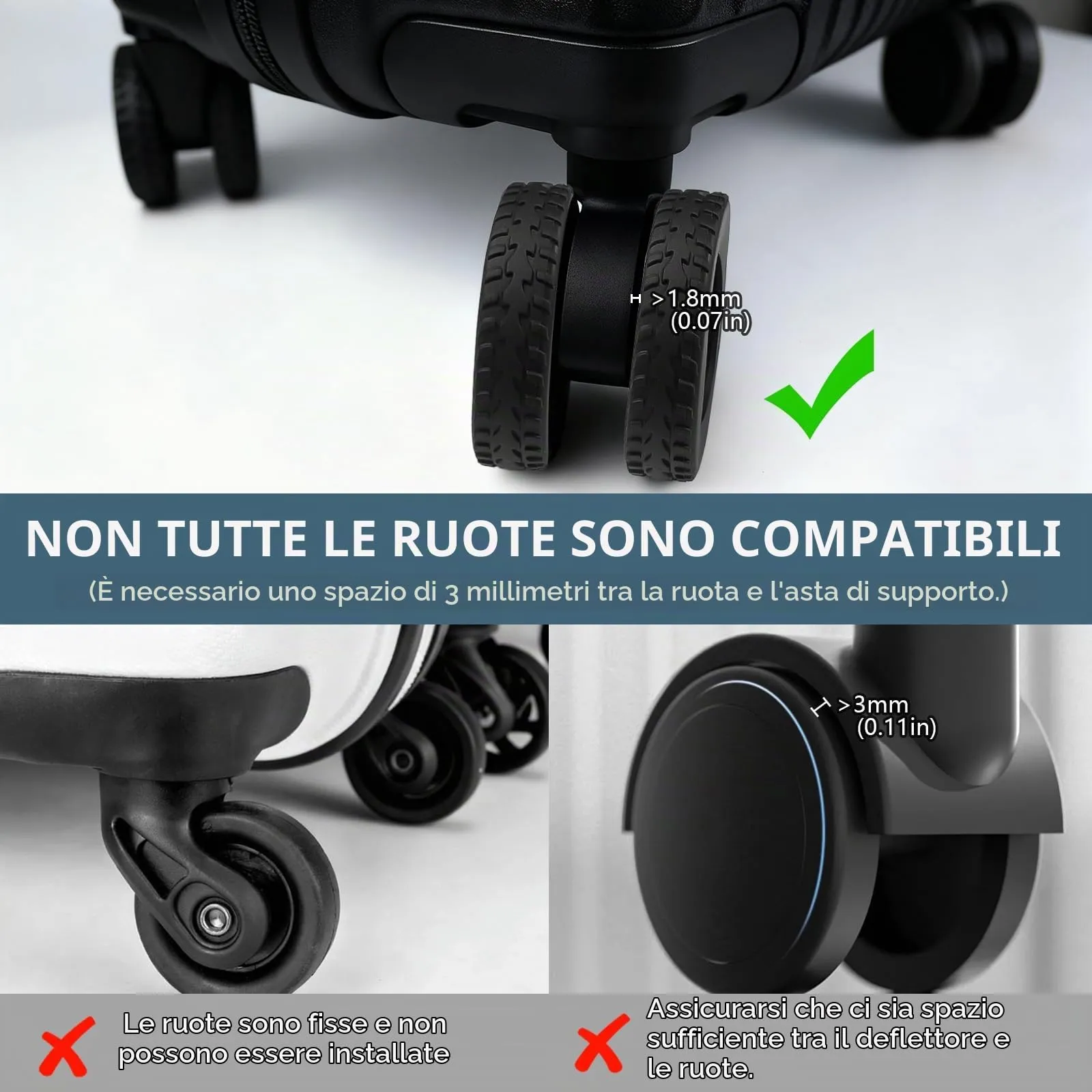 Bellanova 16 Copri Ruote Valigia in Silicone (16 Nero) - immagine 4