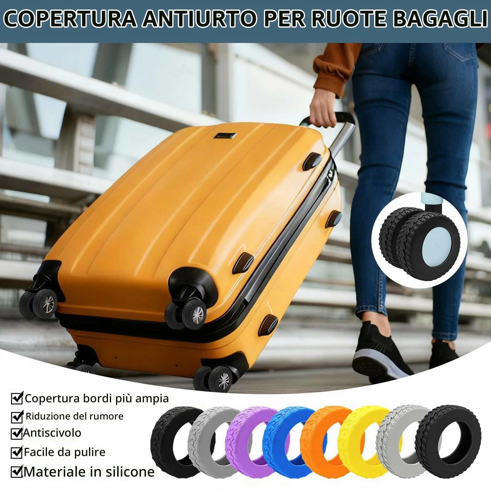 Bellanova 16 Copri Ruote Valigia in Silicone (16 Nero) - immagine 5