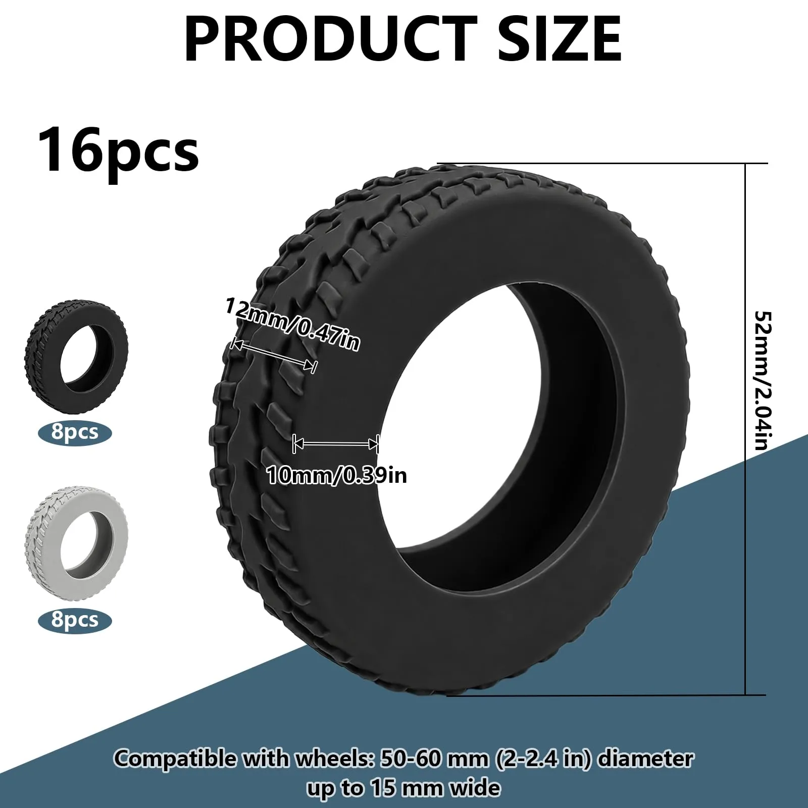 Bellanova 16 Copri Ruote Valigia in Silicone (8 Nero 8 Grigio) - immagine 2