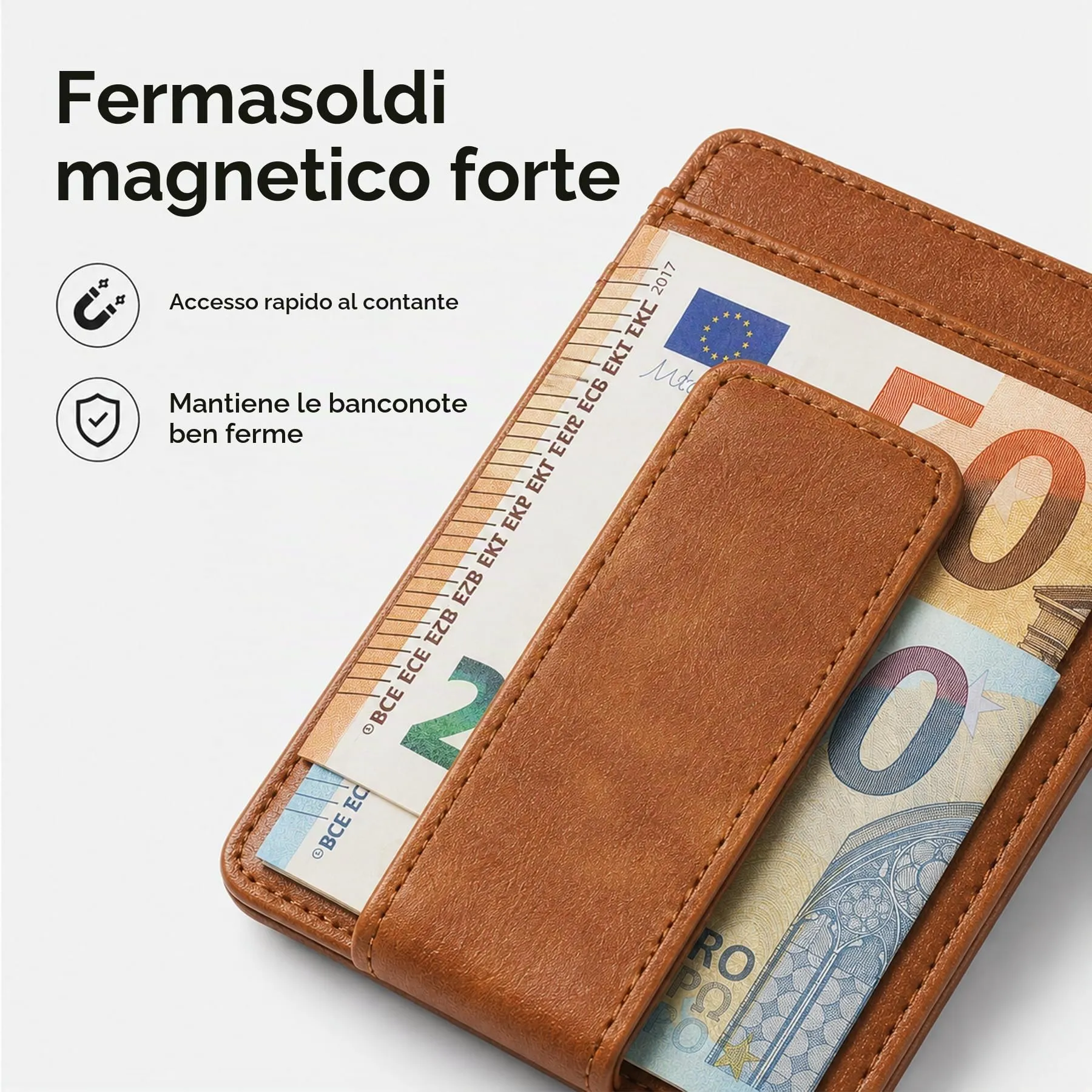 Fermasoldi, 7 Scomparti, Portacarte Slim PU - immagine 3