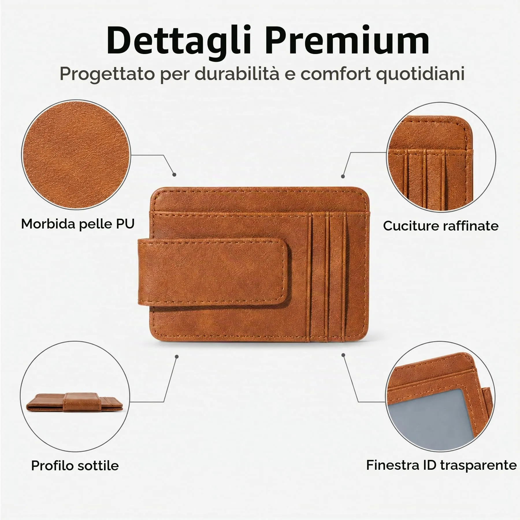 Fermasoldi, 7 Scomparti, Portacarte Slim PU - immagine 5