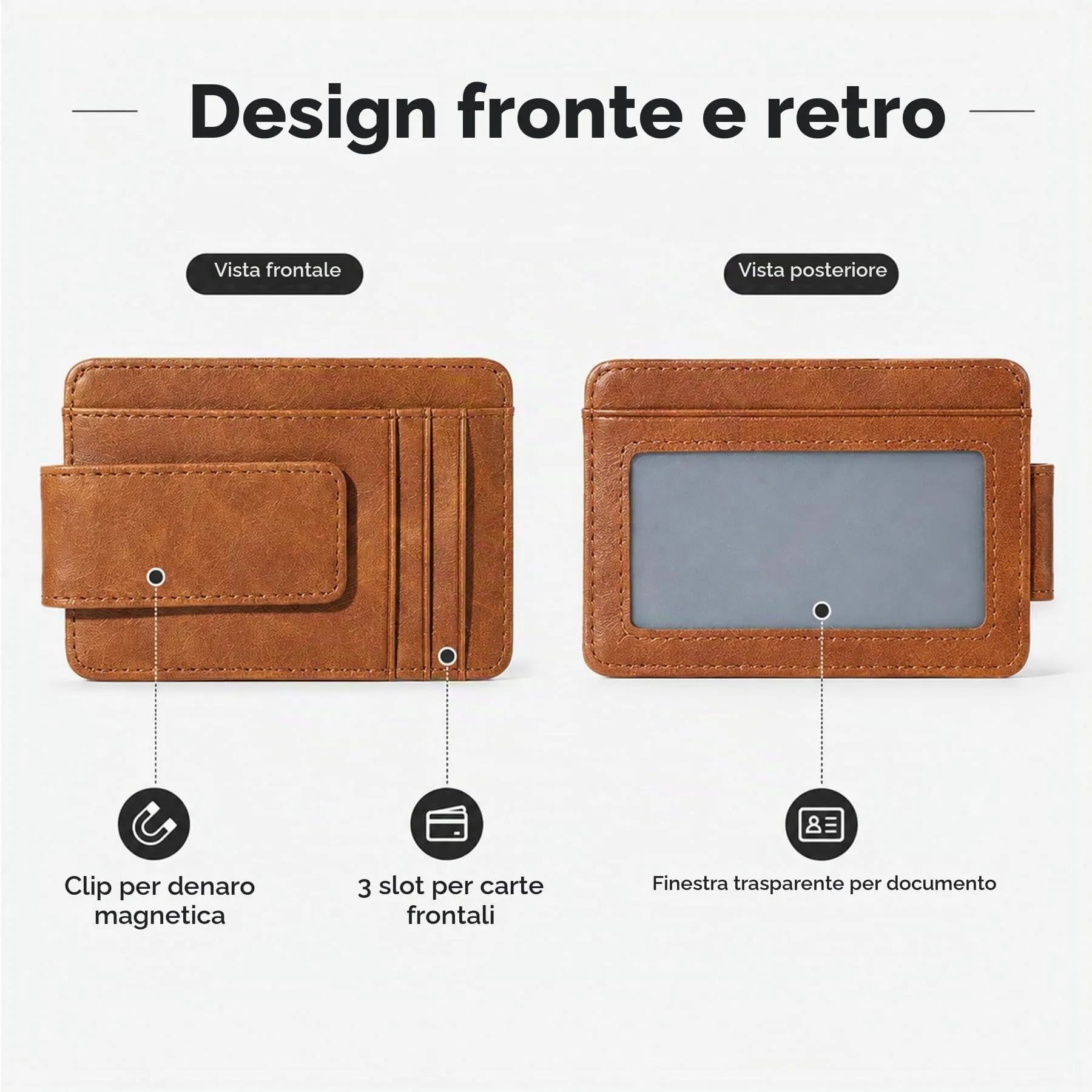 Fermasoldi, 7 Scomparti, Portacarte Slim PU - immagine 6