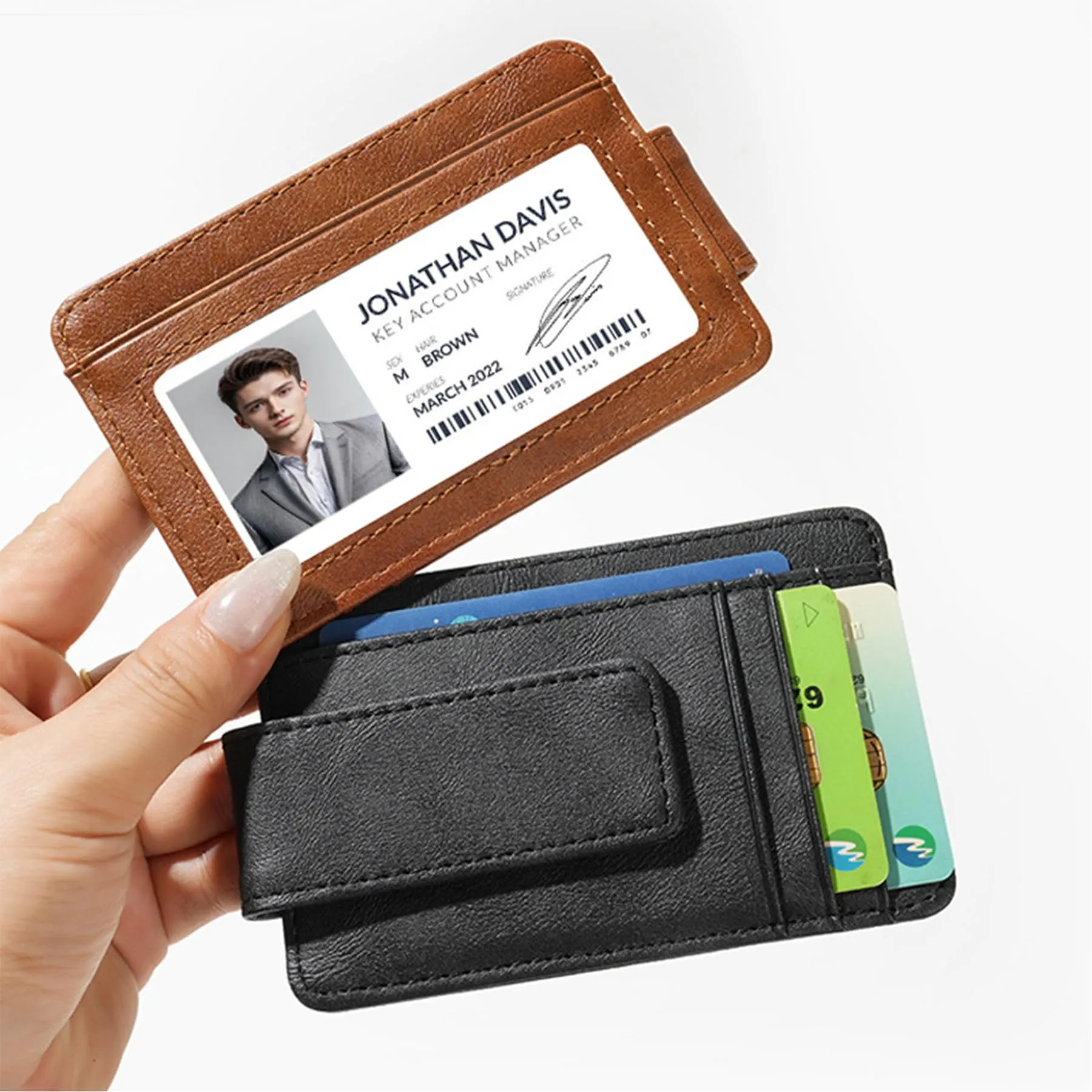 Fermasoldi, 7 Scomparti, Portacarte Slim PU - immagine 8