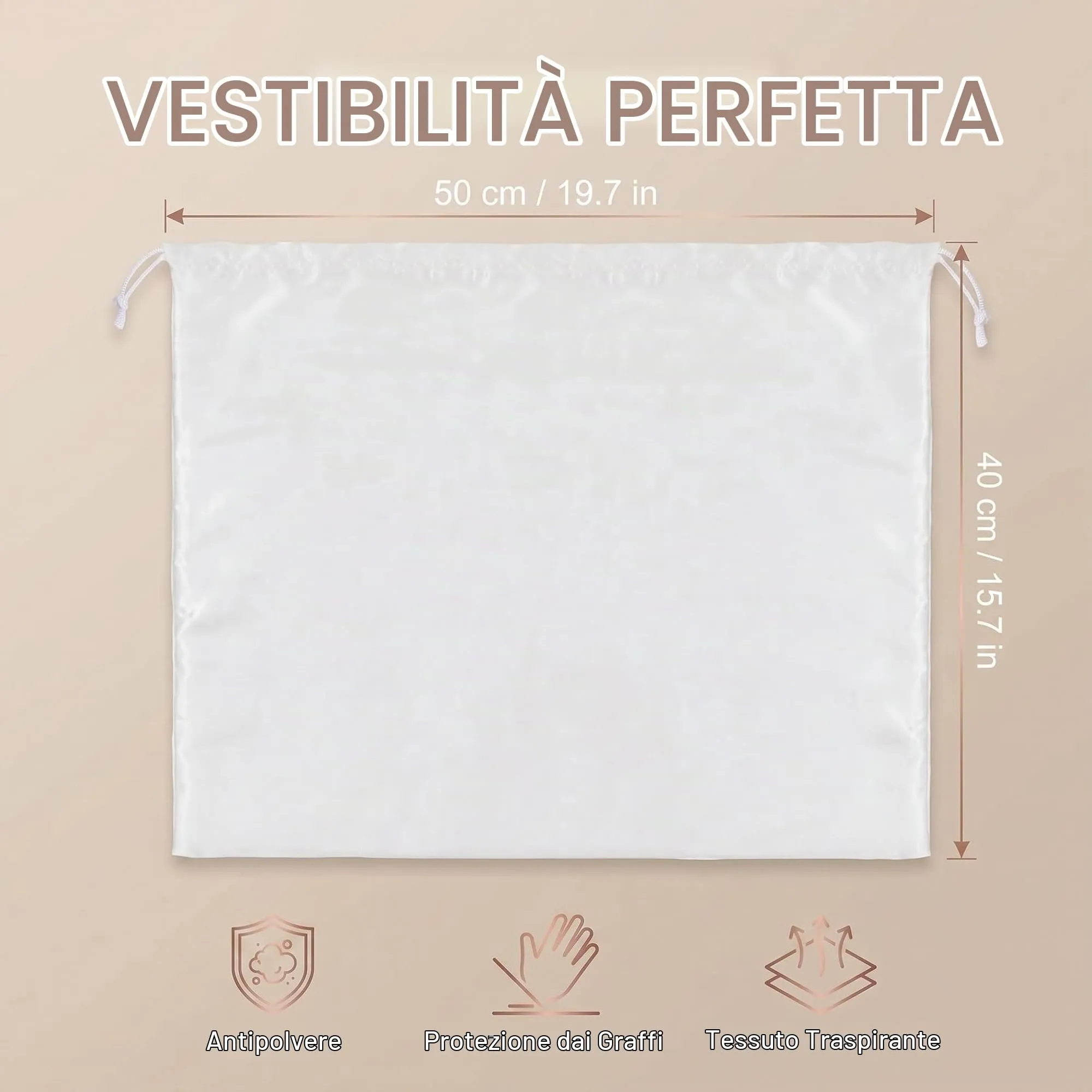 GWEOR 2 Pezzi Dust Bag per Borsa 50x40 cm, Sacchetti per Borse in Tessuto Antipolvere con Coulisse, Custodia Protettiva per Scarpe, Zaini, Vestiti e Accessori, Bianco - immagine 2