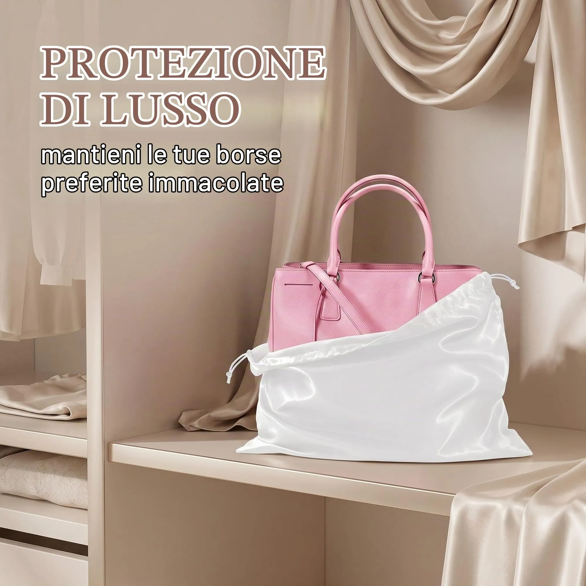 GWEOR 2 Pezzi Dust Bag per Borsa 50x40 cm, Sacchetti per Borse in Tessuto Antipolvere con Coulisse, Custodia Protettiva per Scarpe, Zaini, Vestiti e Accessori, Bianco - immagine 3