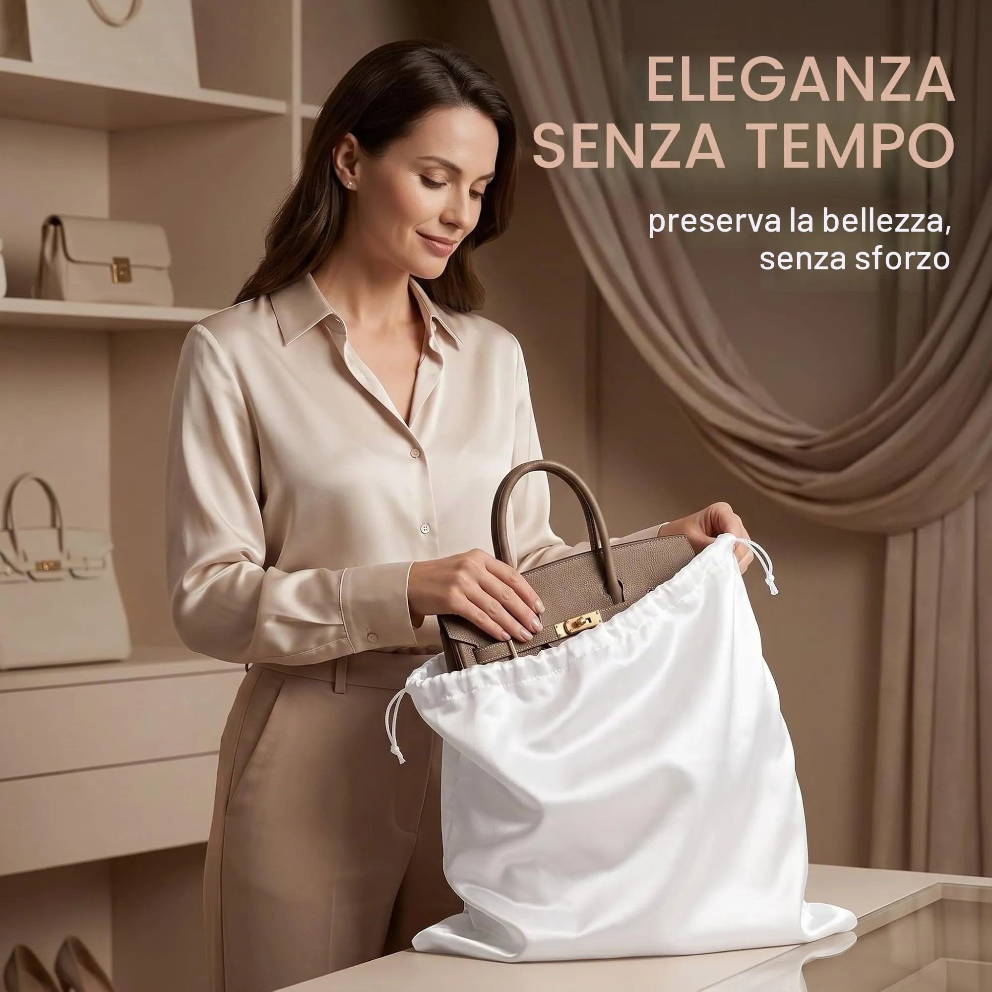 GWEOR 2 Pezzi Dust Bag per Borsa 50x40 cm, Sacchetti per Borse in Tessuto Antipolvere con Coulisse, Custodia Protettiva per Scarpe, Zaini, Vestiti e Accessori, Bianco - immagine 4