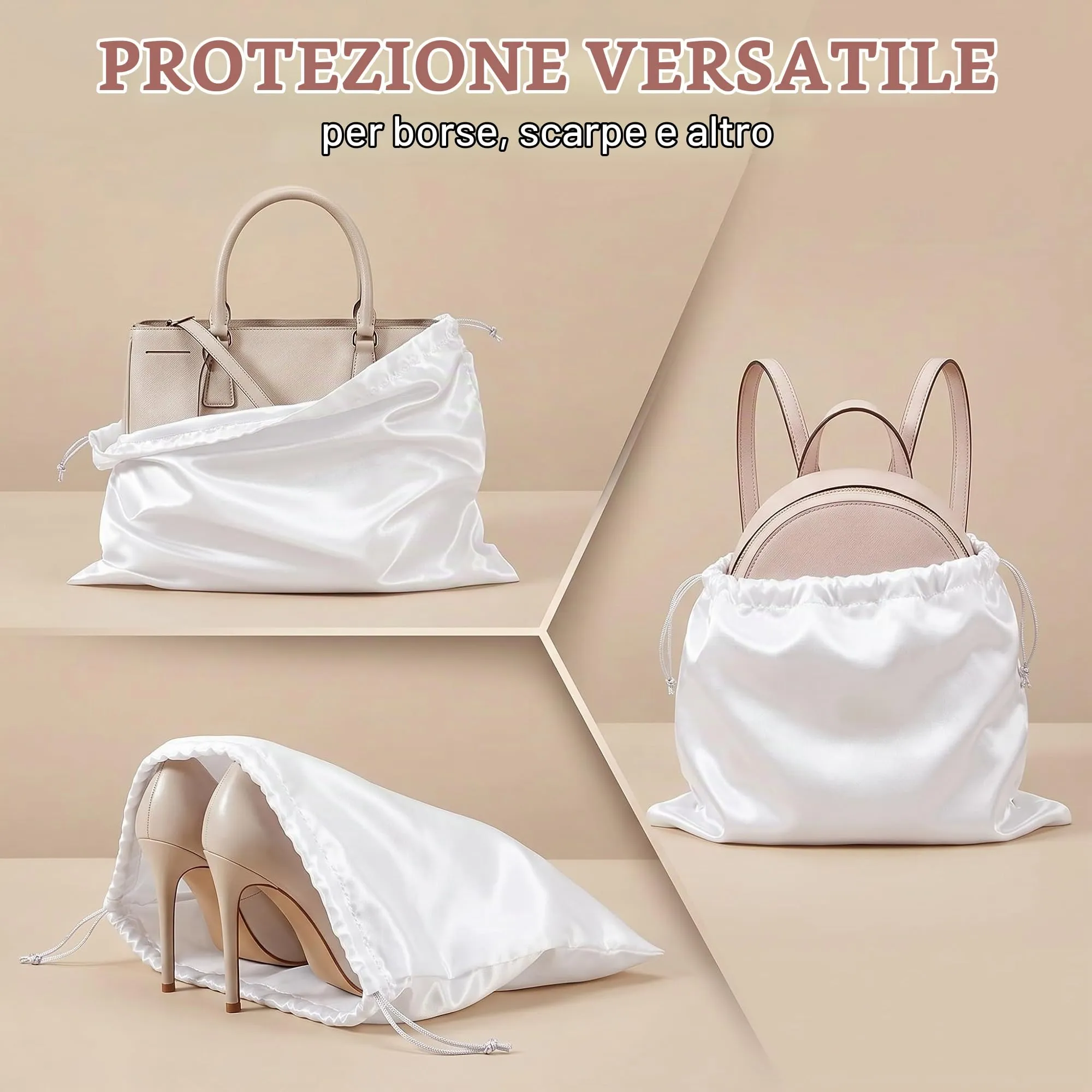 GWEOR 2 Pezzi Dust Bag per Borsa 50x40 cm, Sacchetti per Borse in Tessuto Antipolvere con Coulisse, Custodia Protettiva per Scarpe, Zaini, Vestiti e Accessori, Bianco - immagine 6