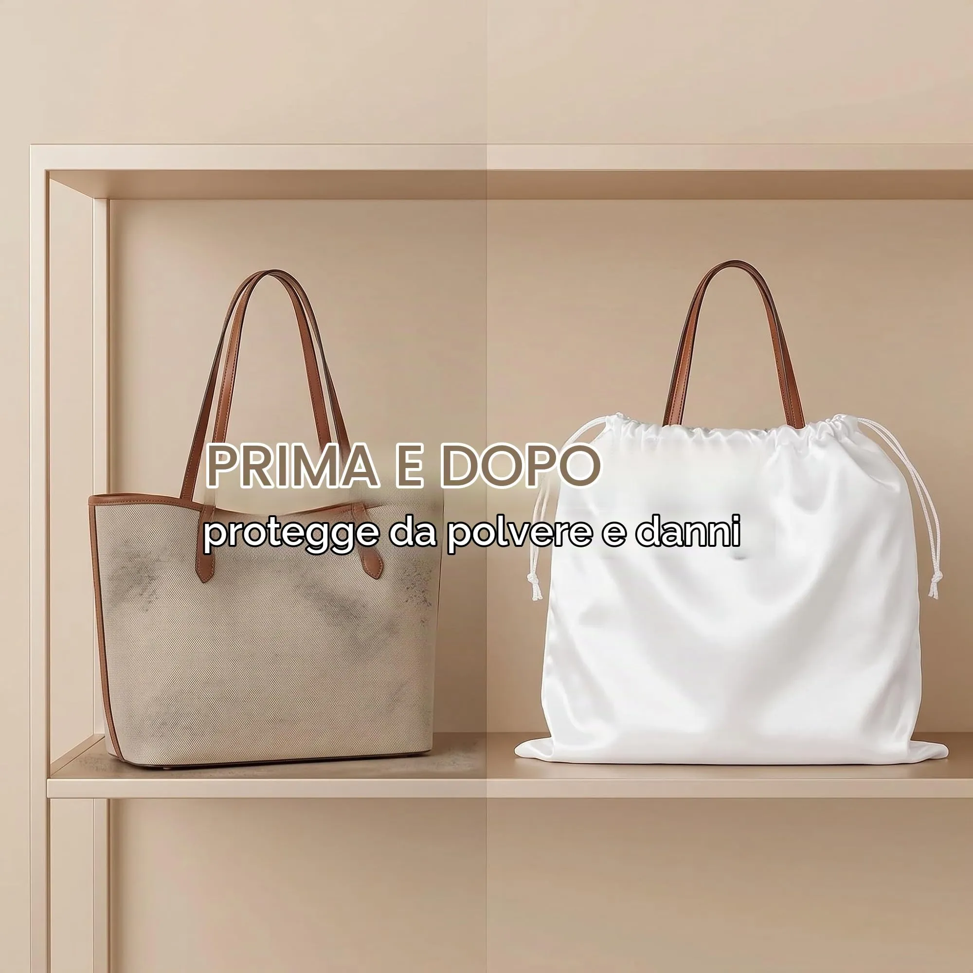 GWEOR 2 Pezzi Dust Bag per Borsa 50x40 cm, Sacchetti per Borse in Tessuto Antipolvere con Coulisse, Custodia Protettiva per Scarpe, Zaini, Vestiti e Accessori, Bianco - immagine 7