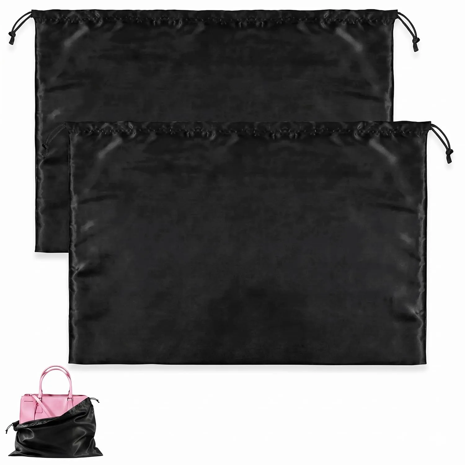 GWEOR 2 Pezzi Sacchetti Antipolvere per Borse 50x40 cm, Custodia Protettiva in Tessuto Traspirante per Borse a Mano, Zaini e Scarpe, Organizer Armadio Elegante, Nero - immagine 1