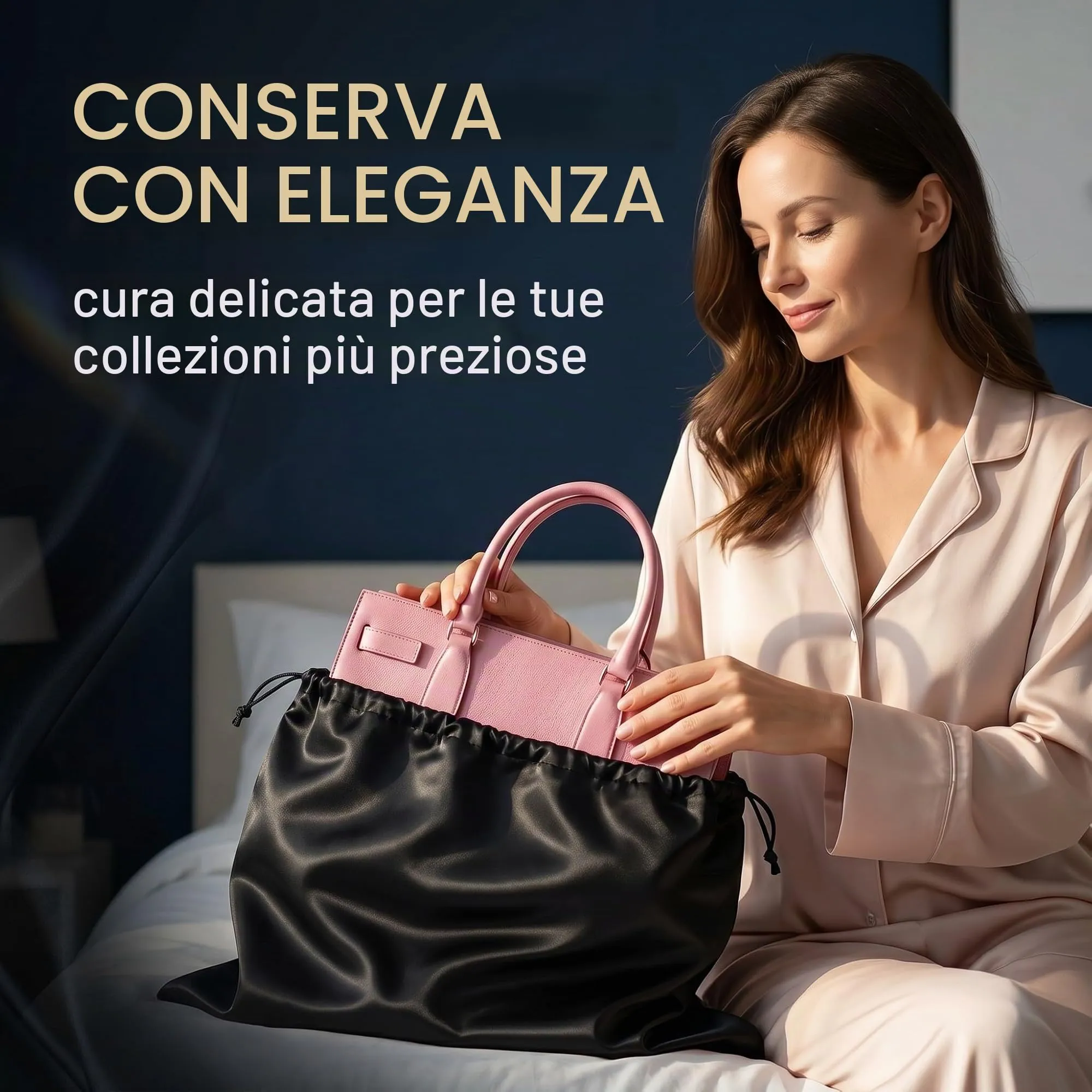 GWEOR 2 Pezzi Sacchetti Antipolvere per Borse 50x40 cm, Custodia Protettiva in Tessuto Traspirante per Borse a Mano, Zaini e Scarpe, Organizer Armadio Elegante, Nero - immagine 4