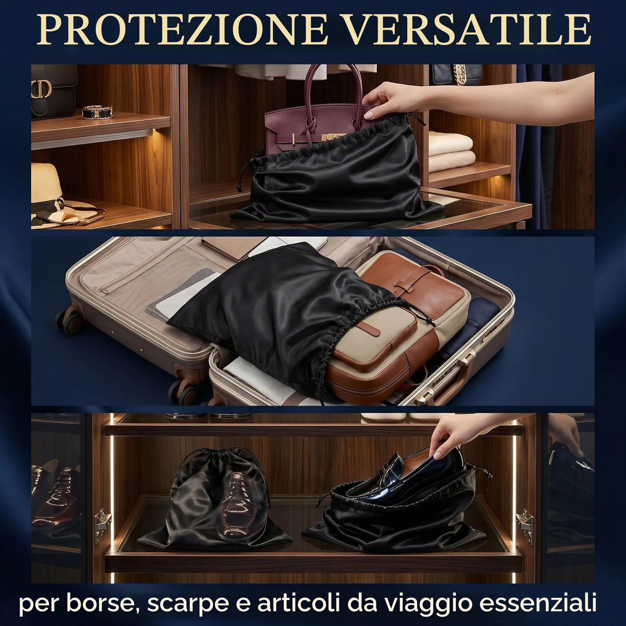 GWEOR 2 Pezzi Sacchetti Antipolvere per Borse 50x40 cm, Custodia Protettiva in Tessuto Traspirante per Borse a Mano, Zaini e Scarpe, Organizer Armadio Elegante, Nero - immagine 5