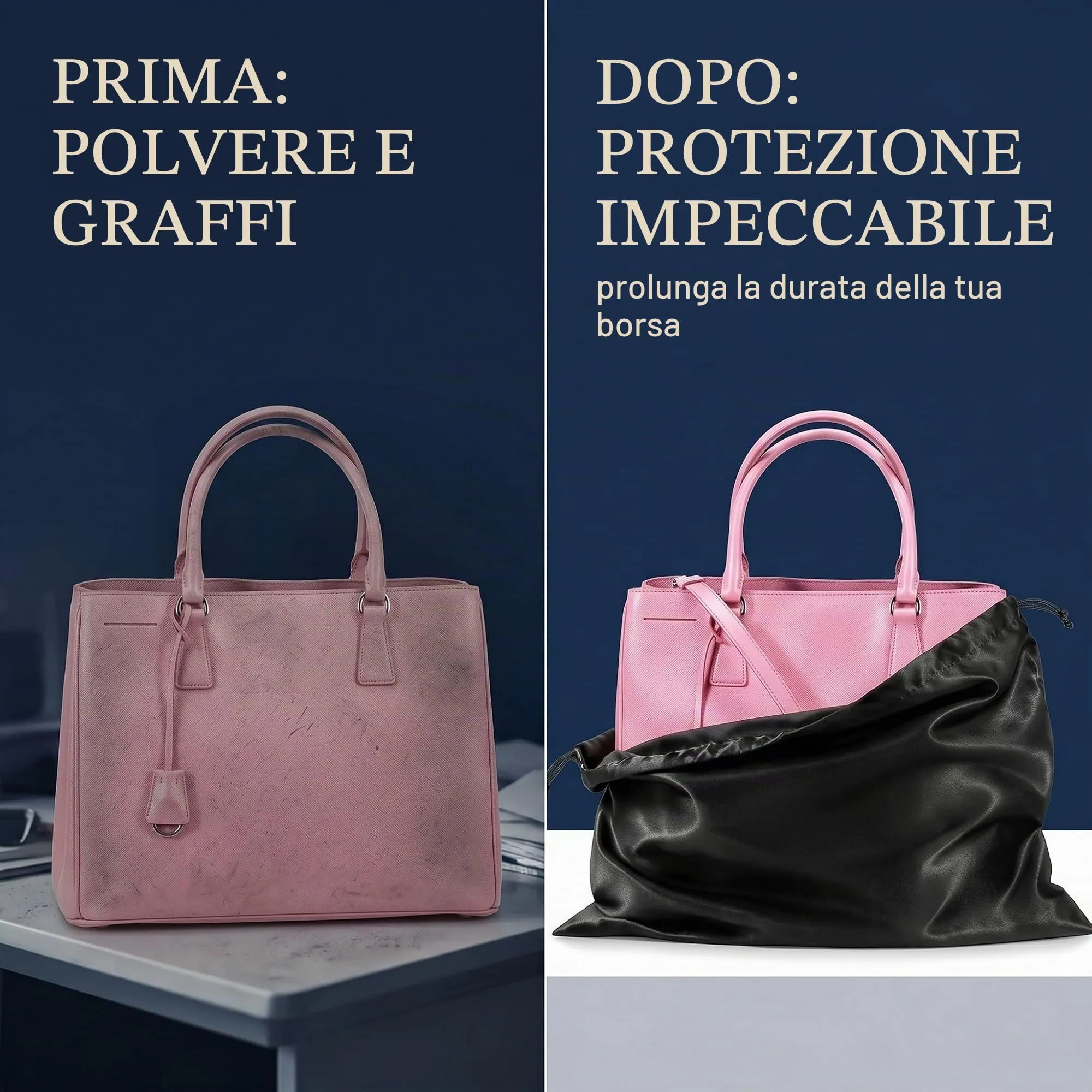 GWEOR 2 Pezzi Sacchetti Antipolvere per Borse 50x40 cm, Custodia Protettiva in Tessuto Traspirante per Borse a Mano, Zaini e Scarpe, Organizer Armadio Elegante, Nero - immagine 6