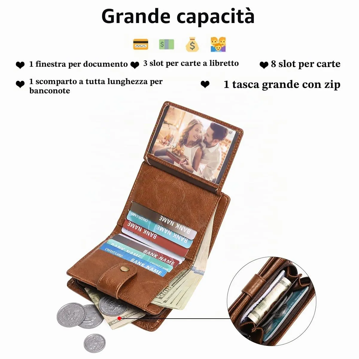 GAEKEAO Portafoglio Uomo, Portamonete in Similpelle con Protezione RFID - immagine 2