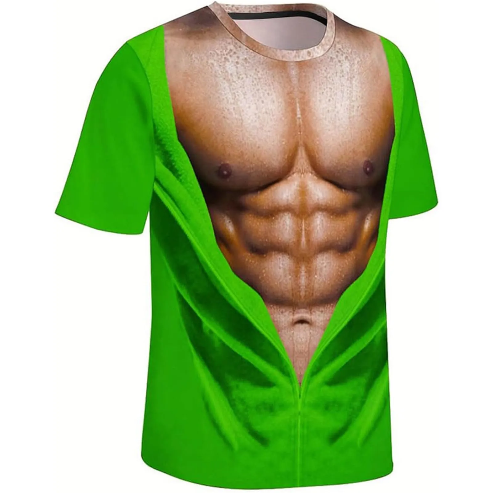 Maglietta da uomo con stampa 3D, gilet strappato e body muscolare, divertente maglietta divertente come scherzo per feste, carnevale o palestra, Stile_h09 verde, L - immagine 3