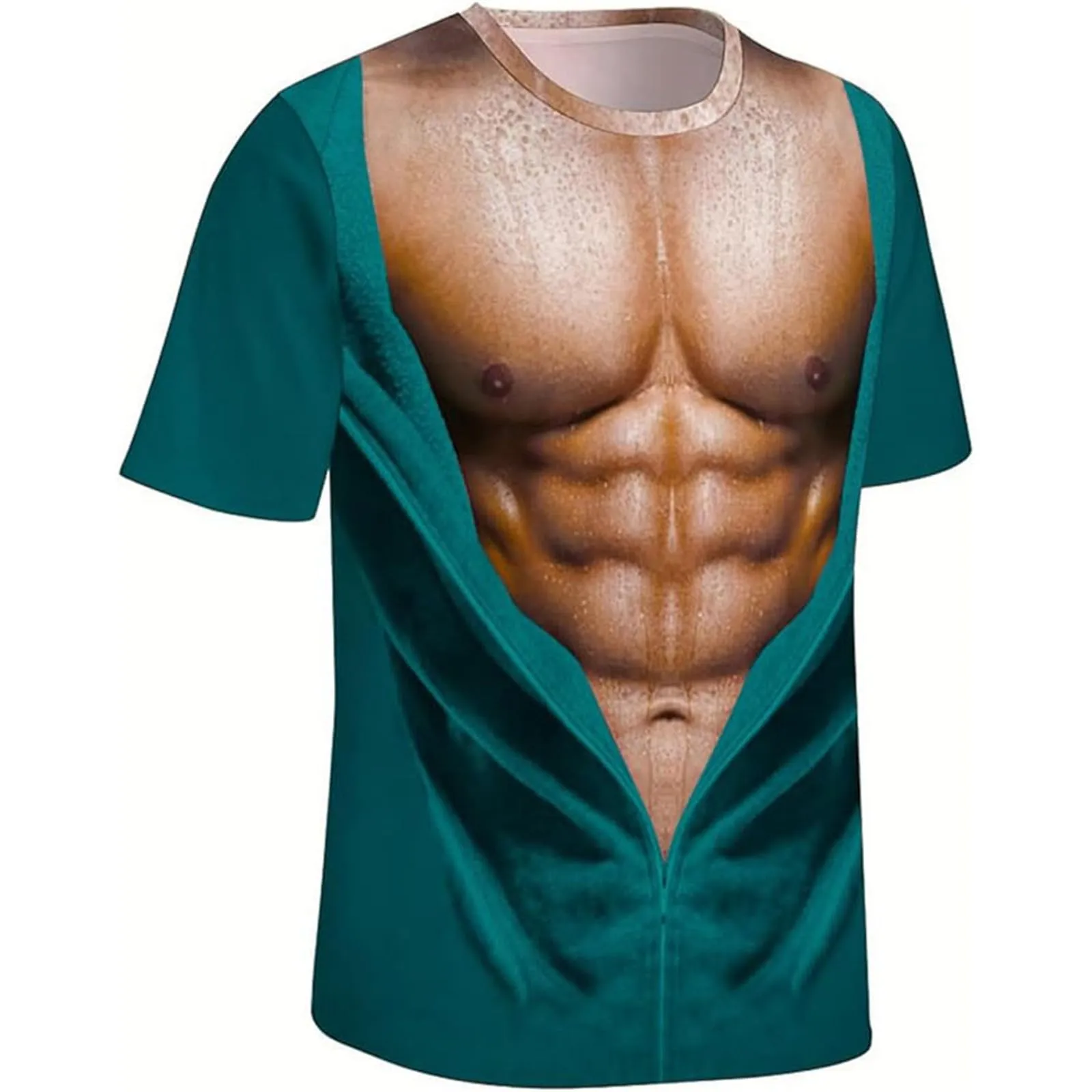 Maglietta da uomo con stampa 3D, gilet strappato e body muscolare, divertente maglietta divertente come scherzo per feste, carnevale o palestra, Stile_h05 verde, 3XL - immagine 3