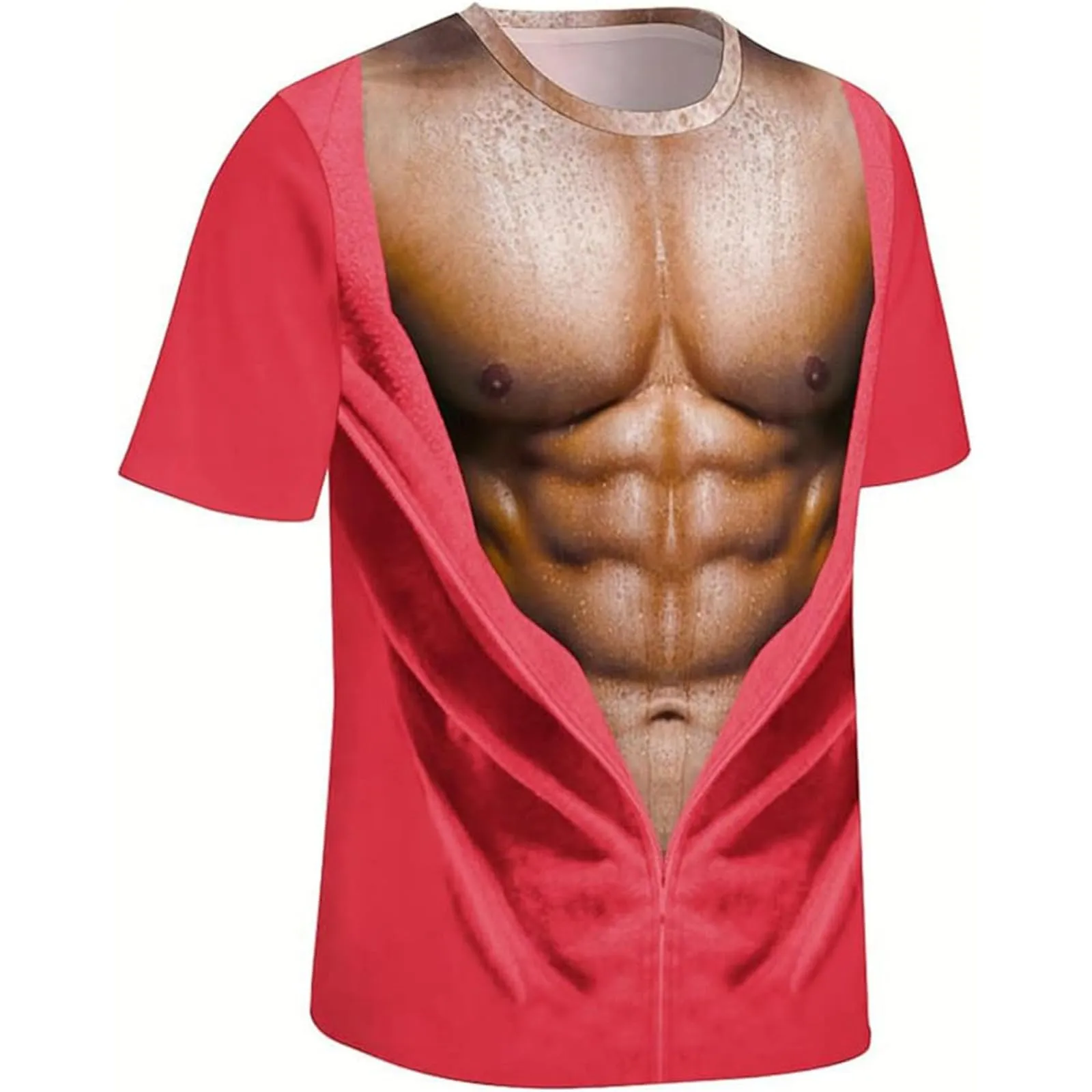 Maglietta da uomo con stampa 3D, gilet strappato e body muscolare, divertente maglietta divertente come scherzo per feste, carnevale o palestra, Stile_h18 rosa, L - immagine 3