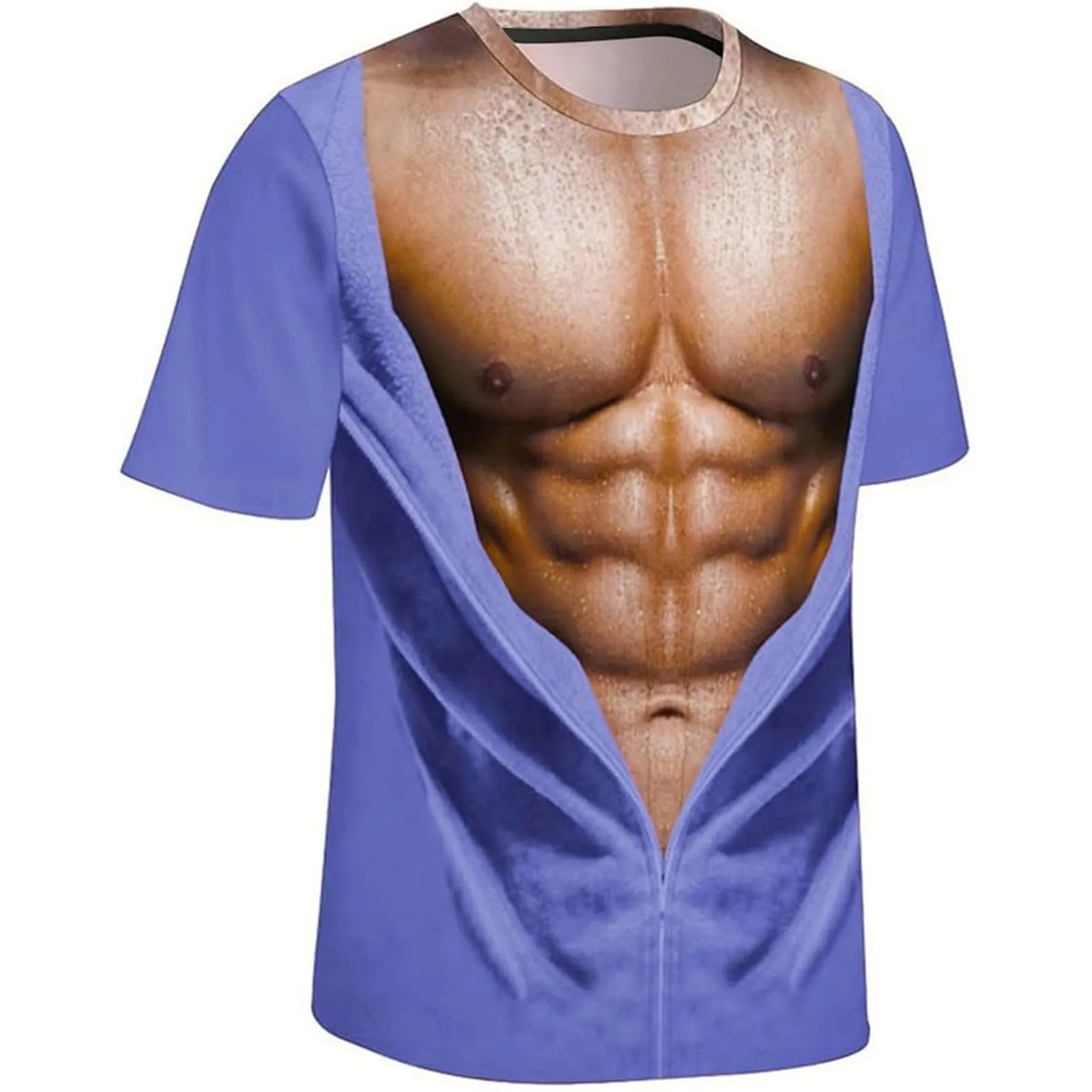 Maglietta da uomo con stampa 3D, gilet strappato e body muscolare, divertente maglietta divertente come scherzo per feste, carnevale o palestra, Stile_h14 lilla, XXL - immagine 3