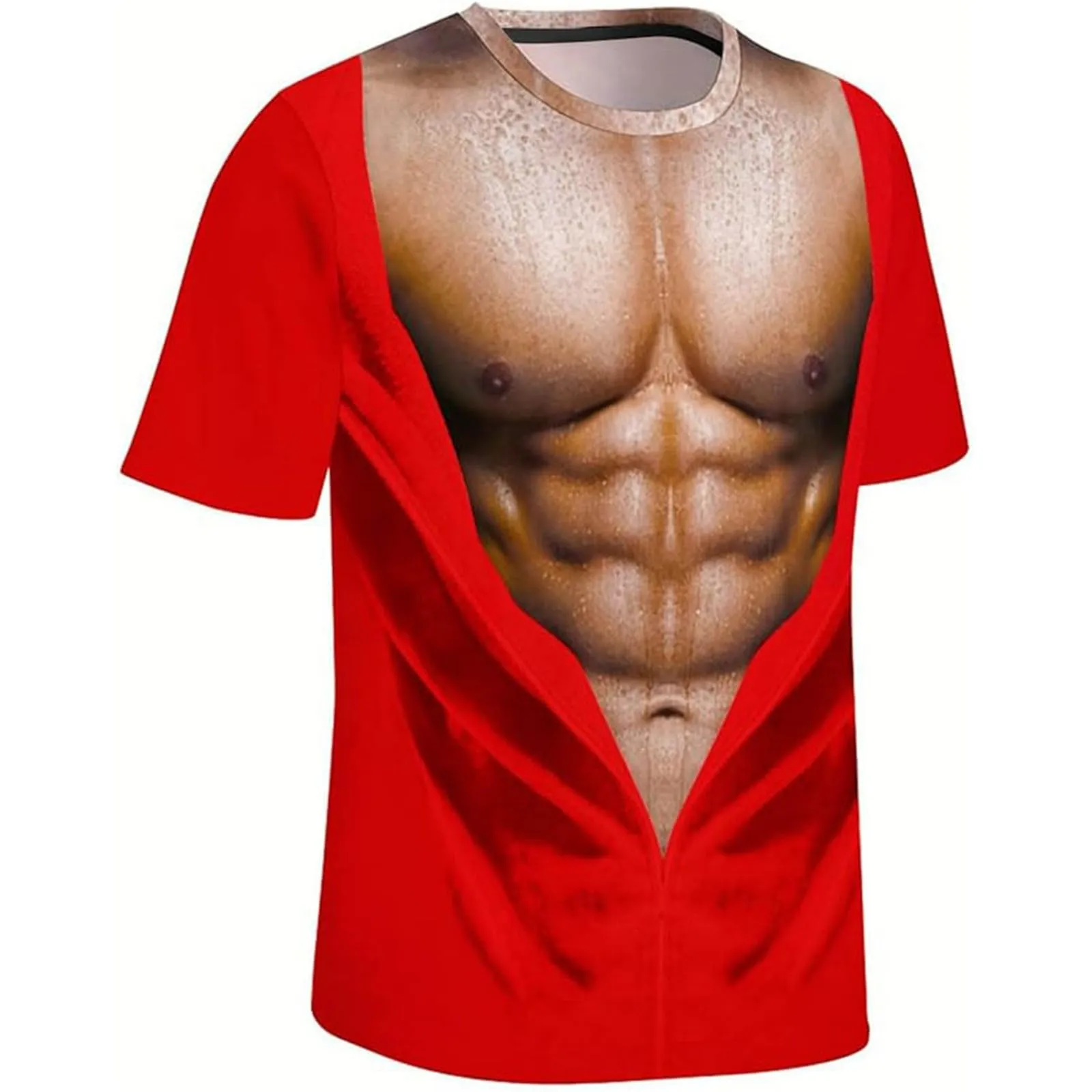 Maglietta da uomo con stampa 3D, gilet strappato e body muscolare, divertente maglietta divertente come scherzo per feste, carnevale o palestra, Stile_h20 rosso, M - immagine 3