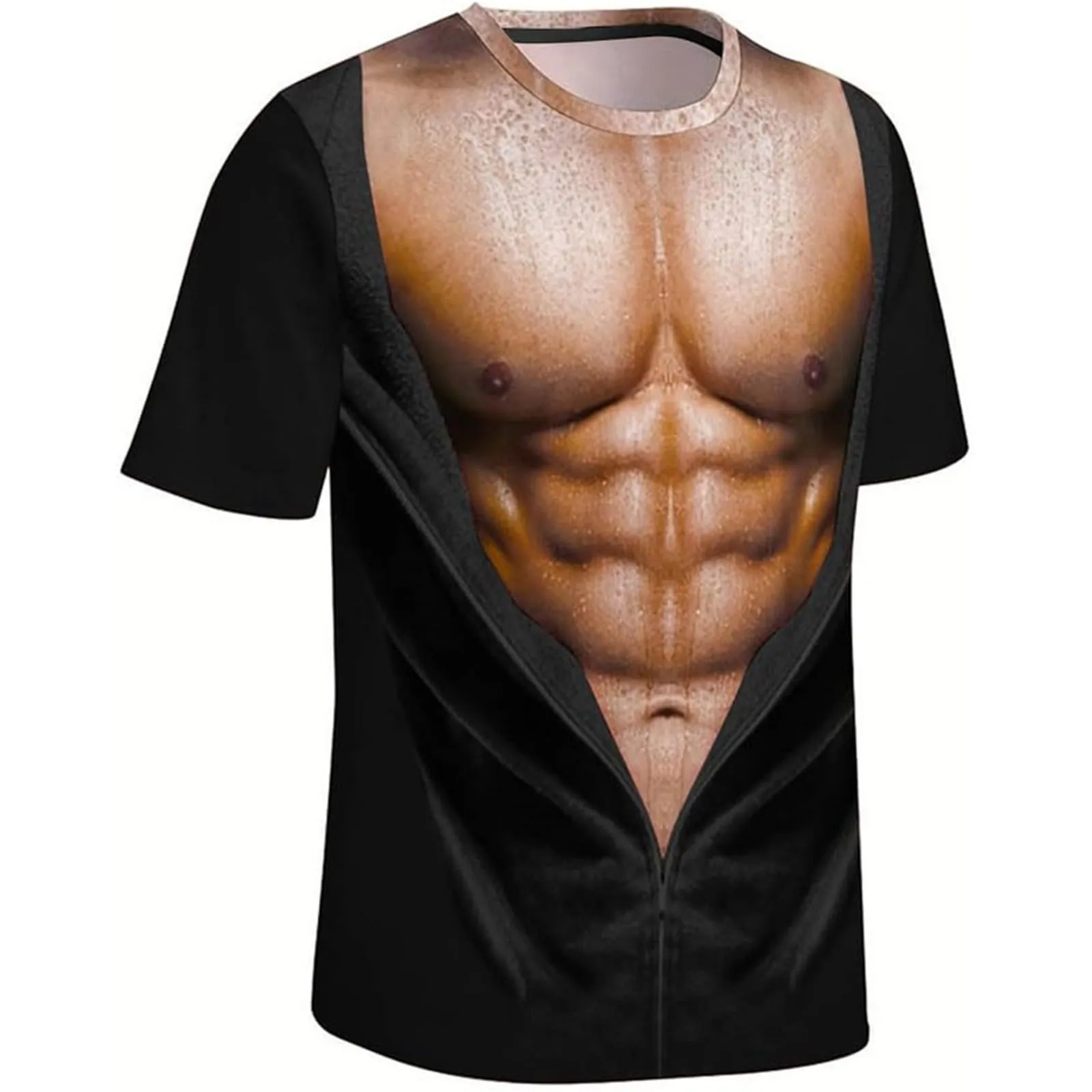 Maglietta da uomo con stampa 3D di un gilet strappato e body muscolare, maglietta divertente come scherzo per feste, Carnevale o la palestra, 3XL - immagine 3