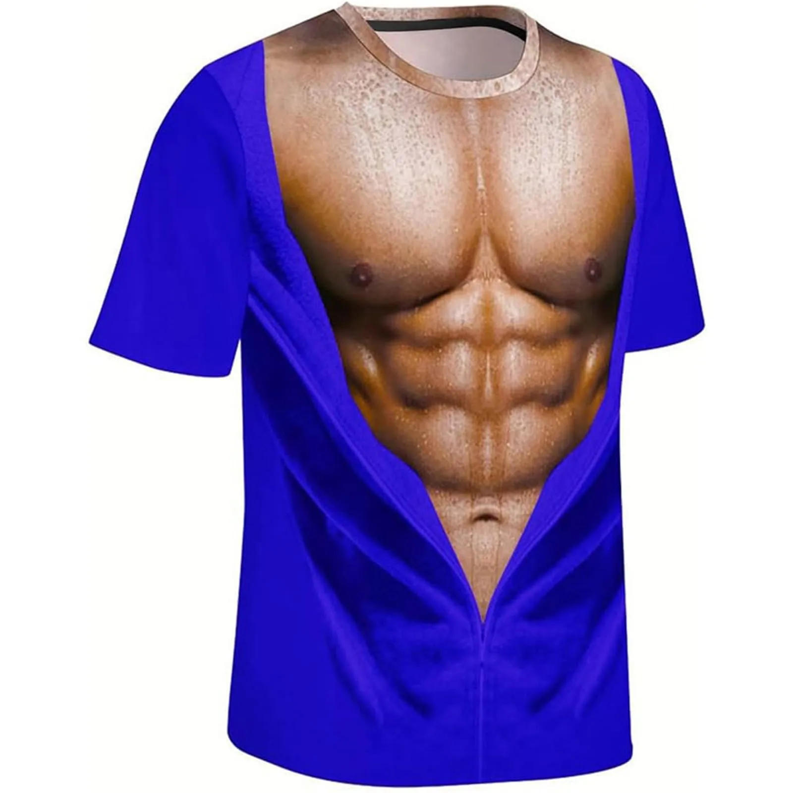 Maglia da uomo con stampa 3D di una giacca strappata e corpo muscoloso, divertente maglietta scherzosa come scherzo per feste, Carnevale o palestra, M - immagine 3