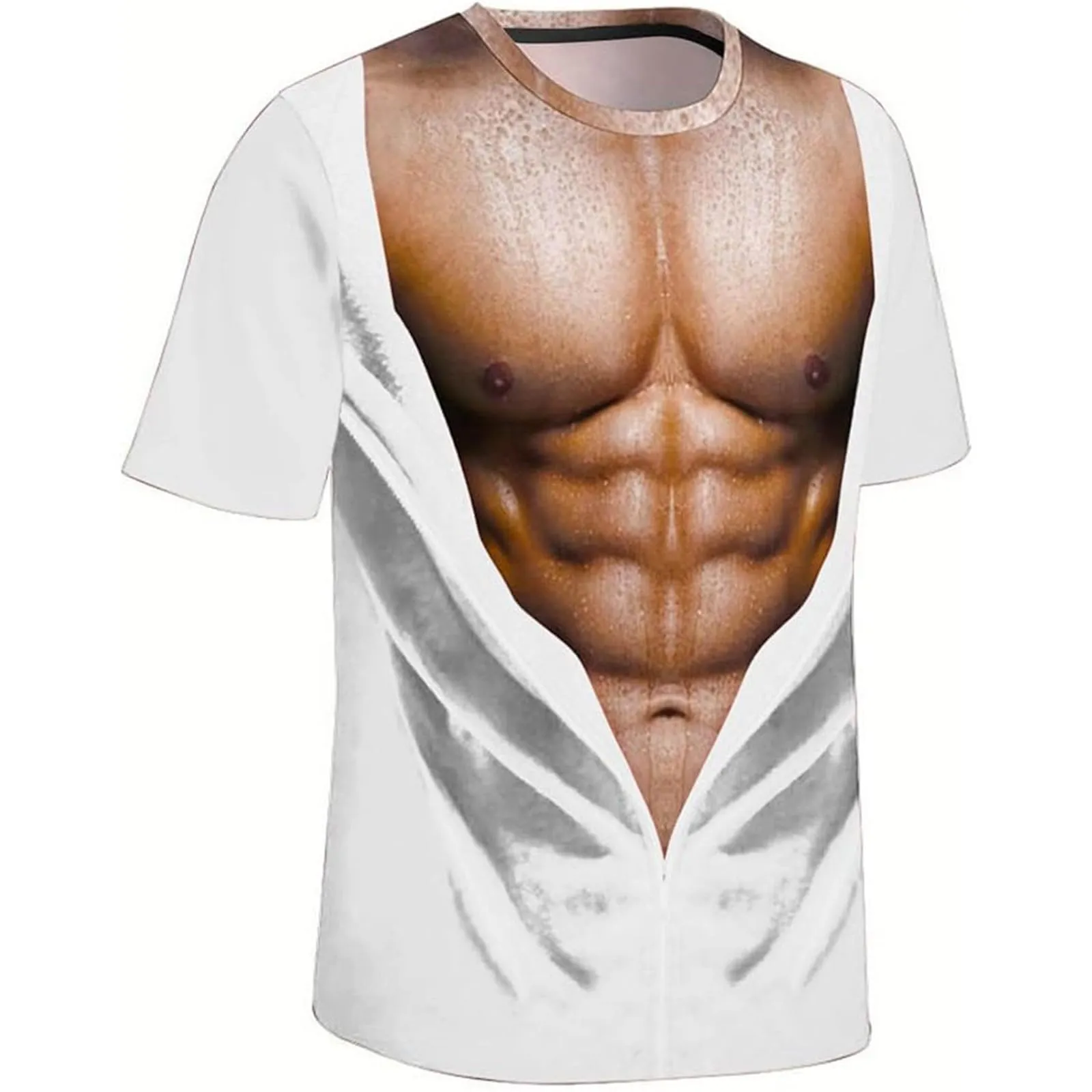 Maglietta da uomo con stampa 3D, gilet strappato e body muscolare, divertente maglietta divertente come scherzo per feste, carnevale o palestra, Stile_h23 bianco, XL - immagine 3