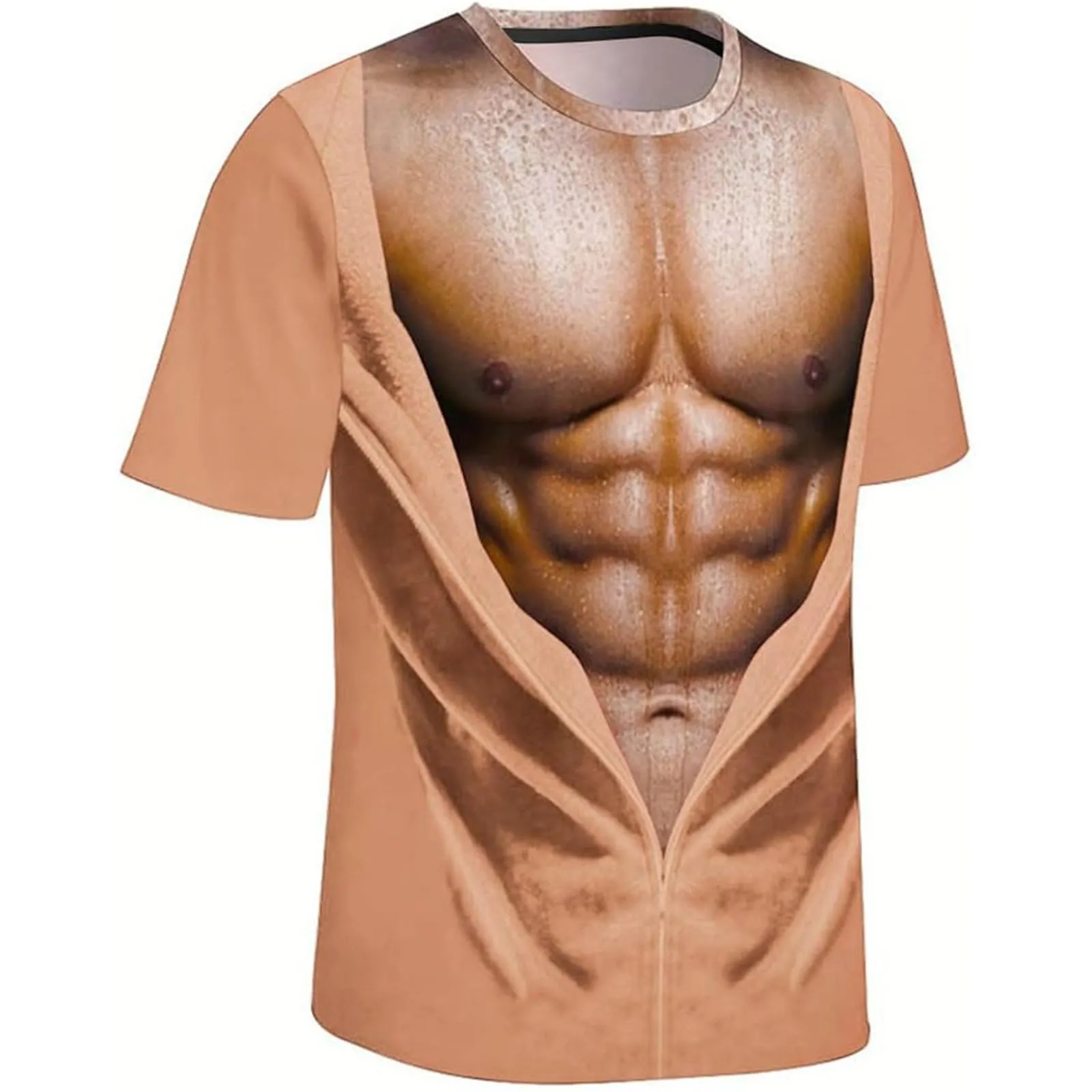 Maglietta da uomo con stampa 3D, gilet strappato e body muscolare, divertente maglietta divertente come scherzo per feste, carnevale o palestra, Stile_h12 cachi, 3XL - immagine 3