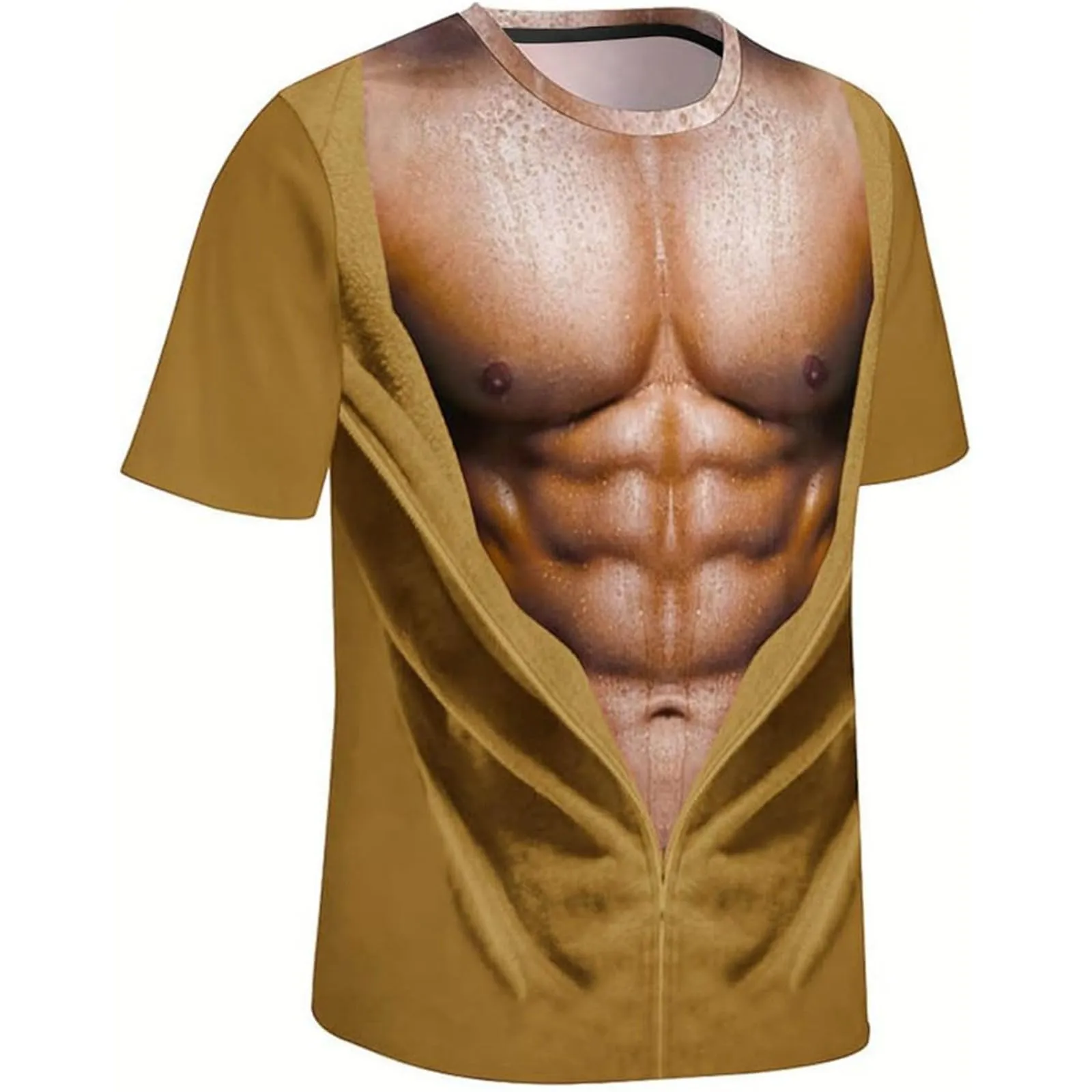 Maglietta da uomo con stampa 3D, gilet strappato e body muscolare, divertente maglietta divertente come scherzo per feste, carnevale o palestra, Stile_h07 oro, S - immagine 3