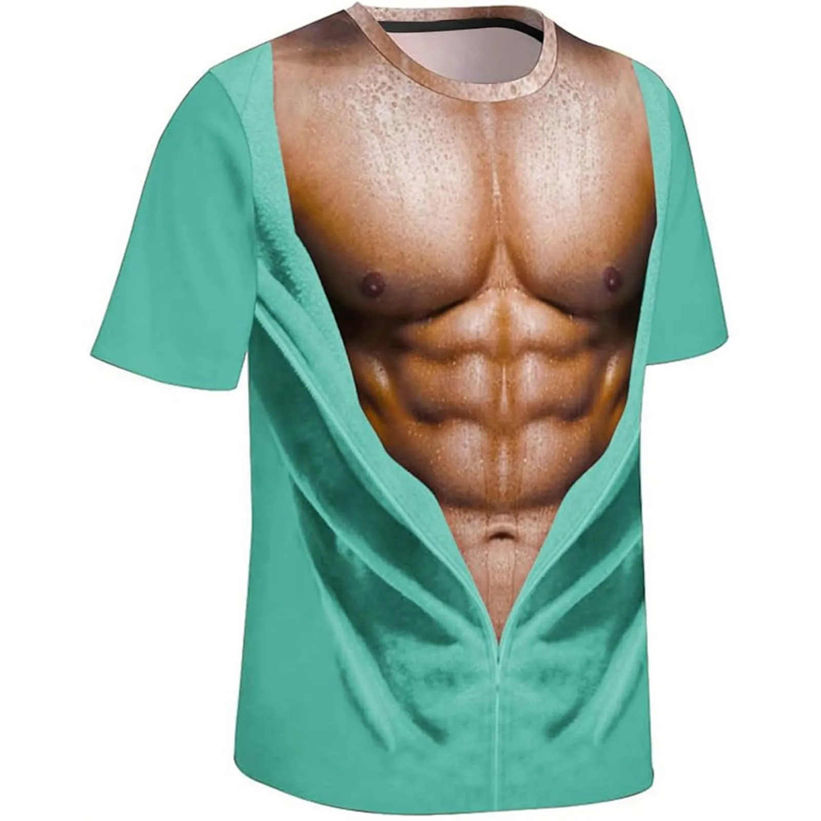 Maglietta da uomo con stampa 3D, gilet strappato e body muscolare, divertente maglietta divertente come scherzo per feste, carnevale o palestra, Stile_h16 foglia di tè, XL - immagine 3
