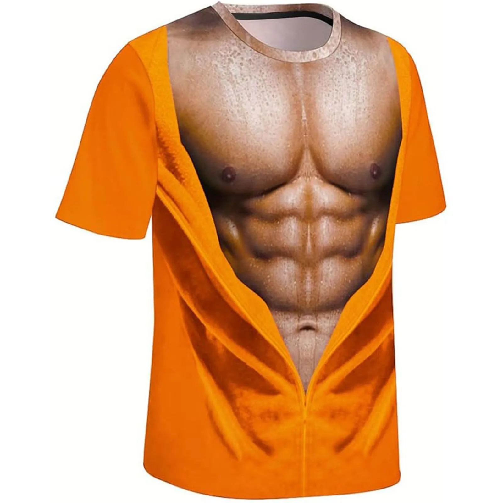 Maglietta da uomo con stampa 3D, gilet strappato e body muscolare, divertente maglietta divertente come scherzo per feste, carnevale o palestra, Stile_h17 arancione, XXL - immagine 3