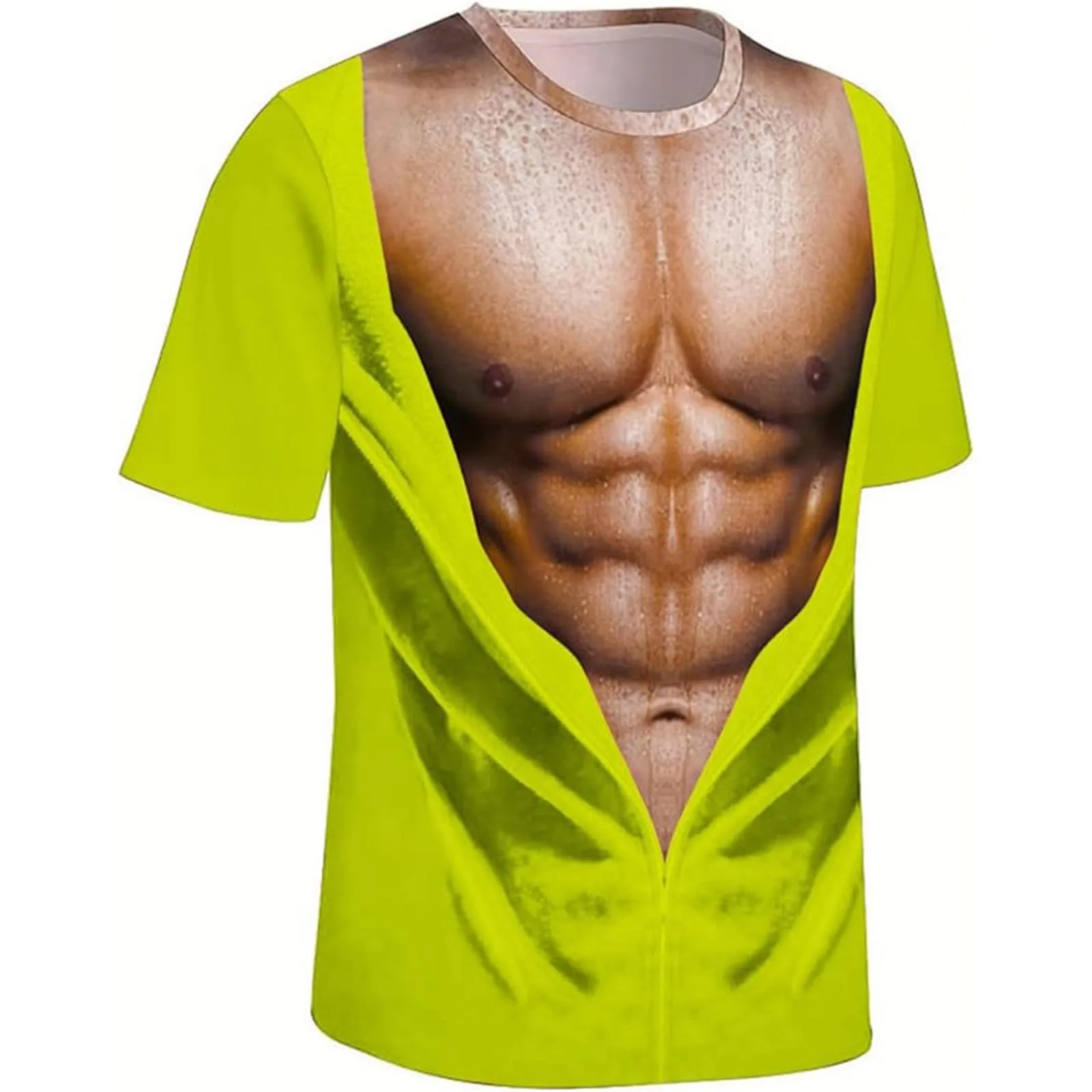 Maglietta da uomo con stampa 3D di un gilet strappato e body muscoloso, divertente Fun-Shirt come scherzo per feste, carnevale o palestra, XL - immagine 3