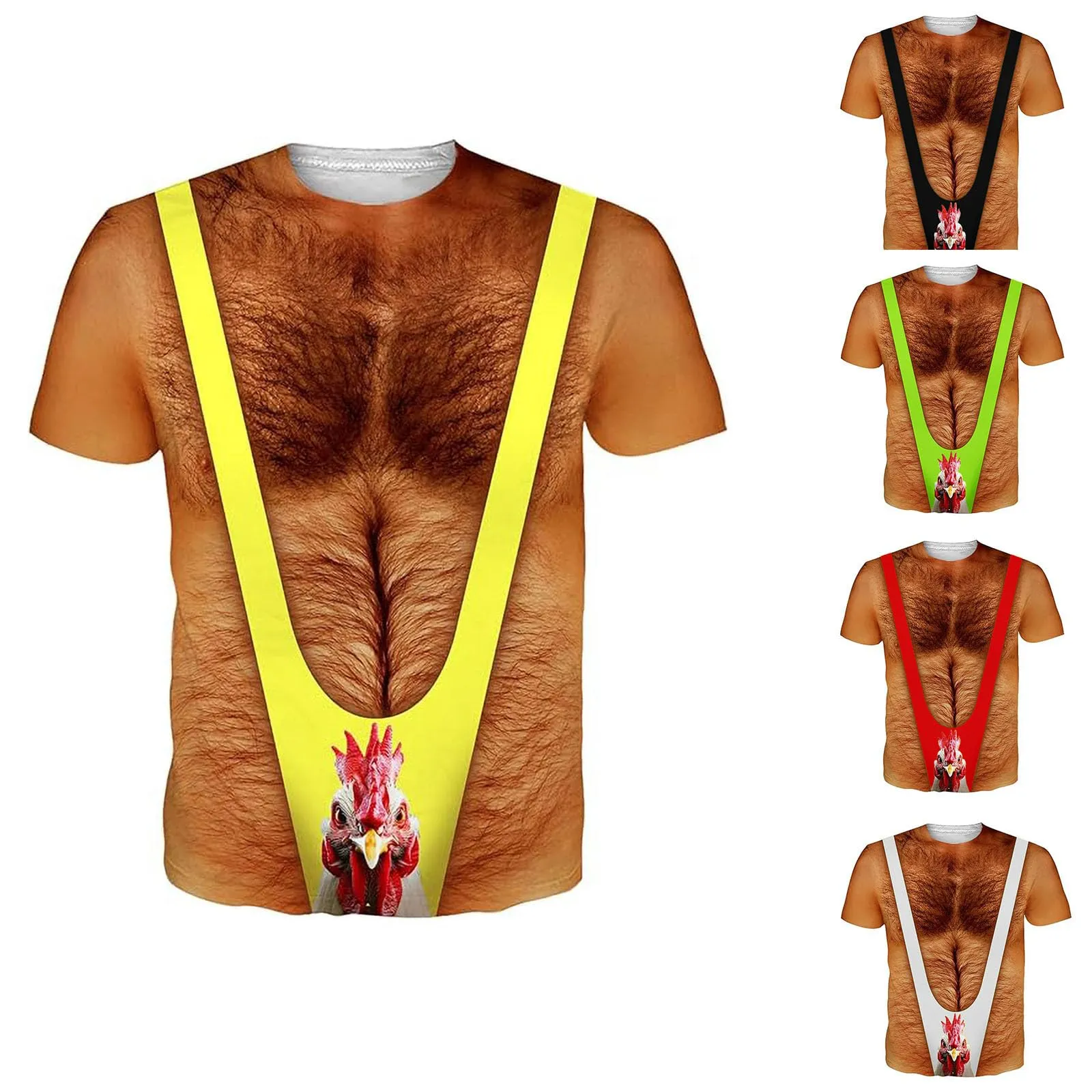 Maglietta da uomo divertente, maglietta muscolare da uomo, con tupet per capelli sul petto, confezione da 6 magliette divertenti con i muscoli brutti, maglietta oversize con stampa 3D, Nero , S - immagine 2