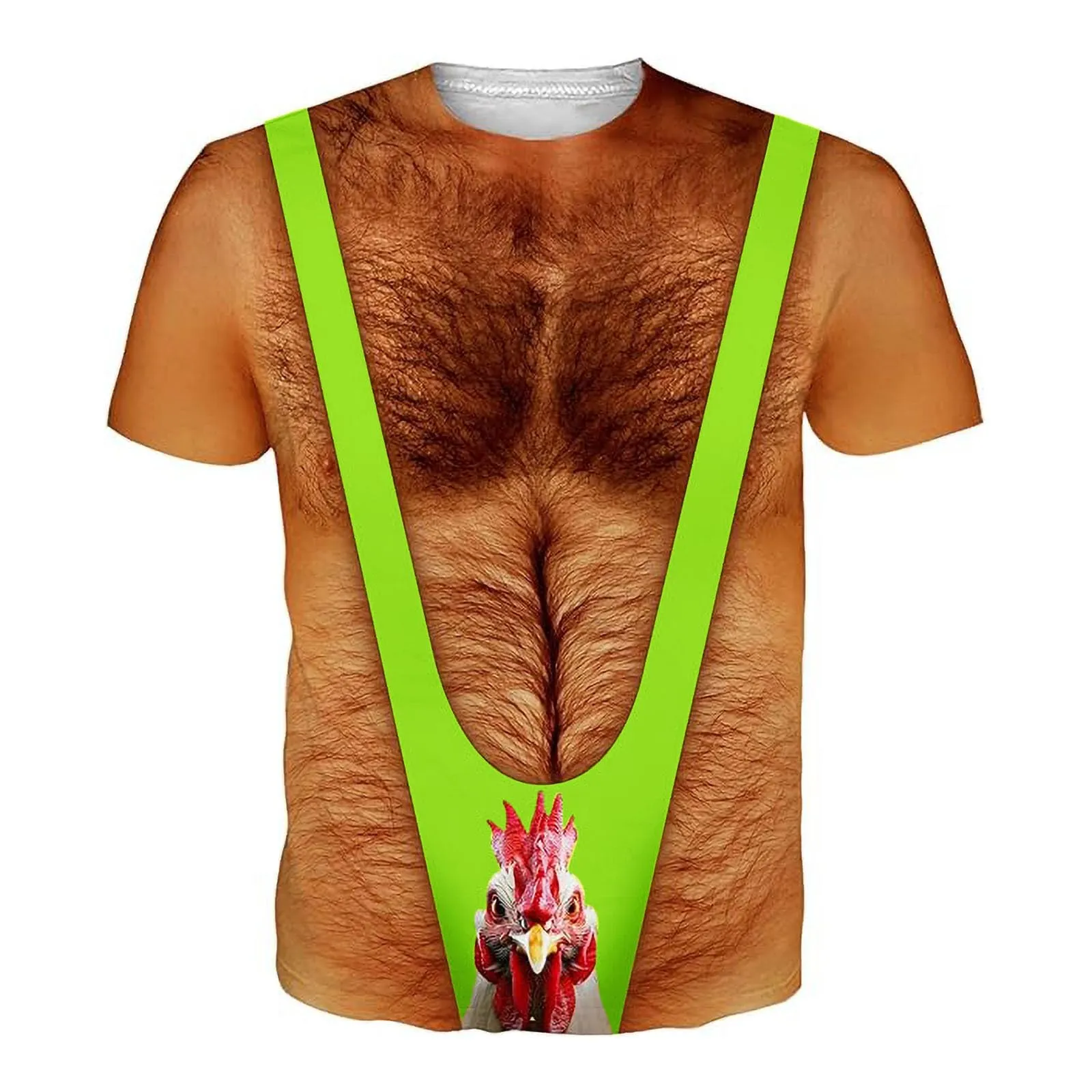 Maglietta da uomo divertente, maglietta muscolare da uomo, con tupet per capelli sul petto, confezione da 6 magliette divertenti con i muscoli brutti, maglietta oversize con stampa 3D, verde, S - immagine 1