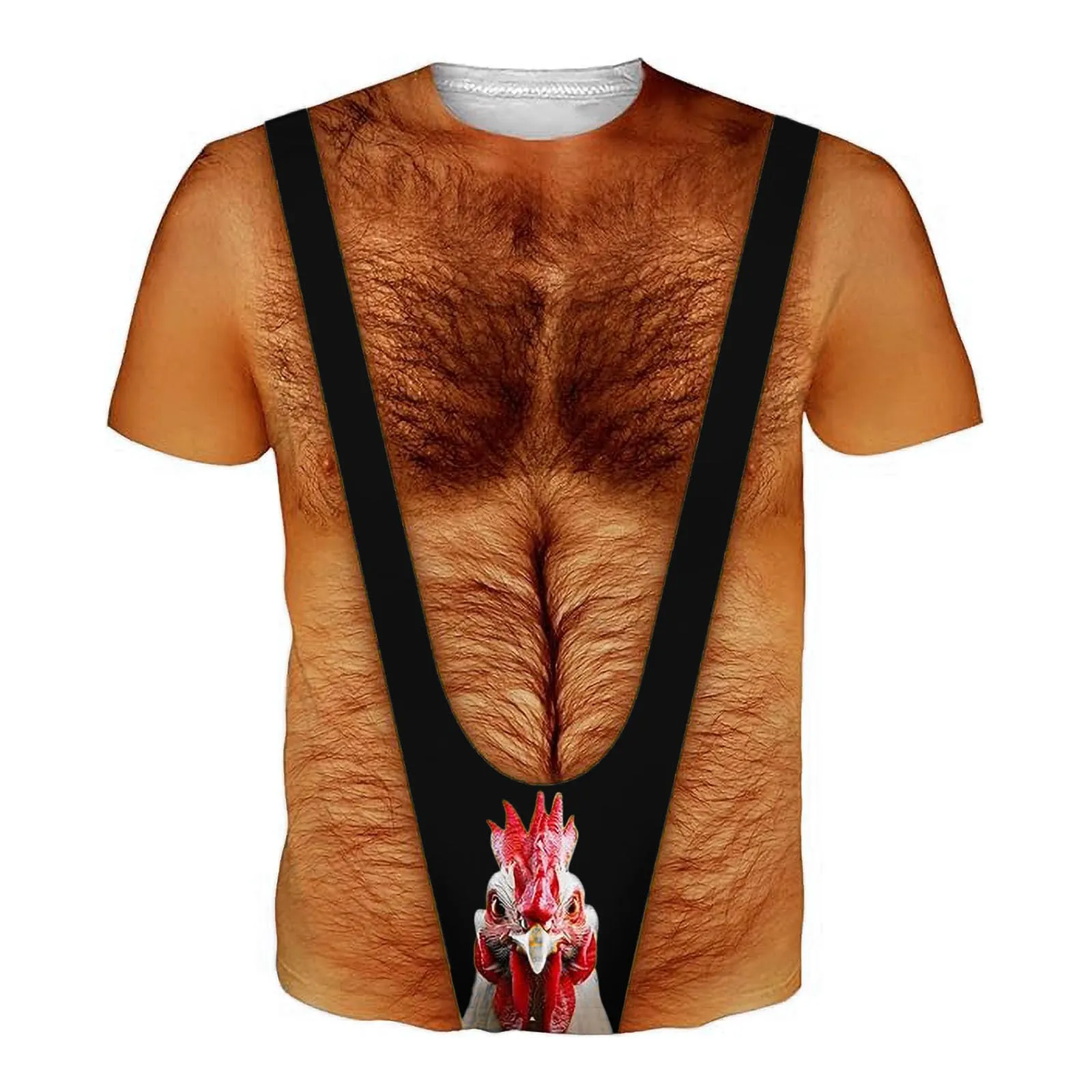 Maglietta da uomo divertente, maglietta muscolare da uomo, con tupet per capelli sul petto, confezione da 6 magliette divertenti con i muscoli brutti, maglietta oversize con stampa 3D, Nero , L - immagine 1