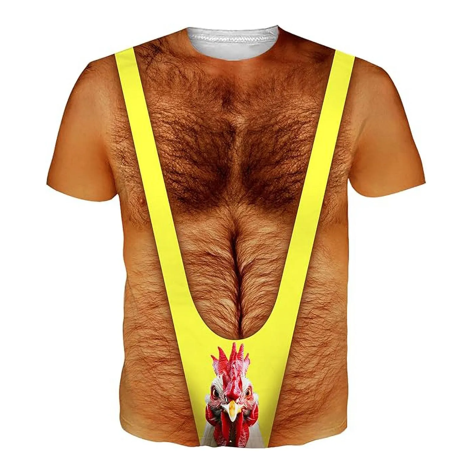 Maglietta da uomo divertente, maglietta muscolare da uomo, con tupet per capelli sul petto, confezione da 6 magliette divertenti con i muscoli brutti, maglietta oversize con stampa 3D, giallo., XS - immagine 1