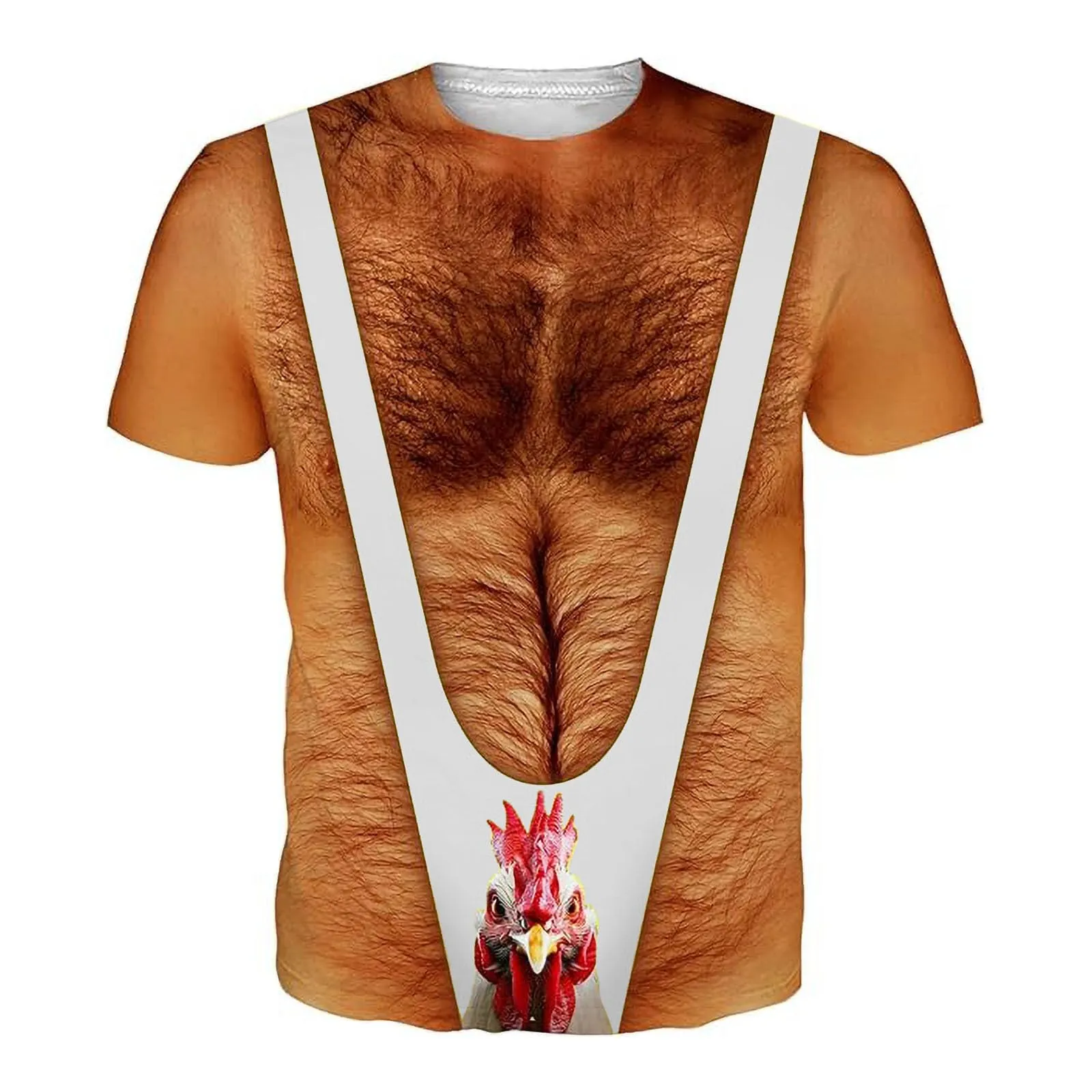 Maglietta da uomo divertente, maglietta muscolare da uomo, con tupet per capelli sul petto, confezione da 6 magliette divertenti con i muscoli brutti, maglietta oversize con stampa 3D, bianco, XXL - immagine 1